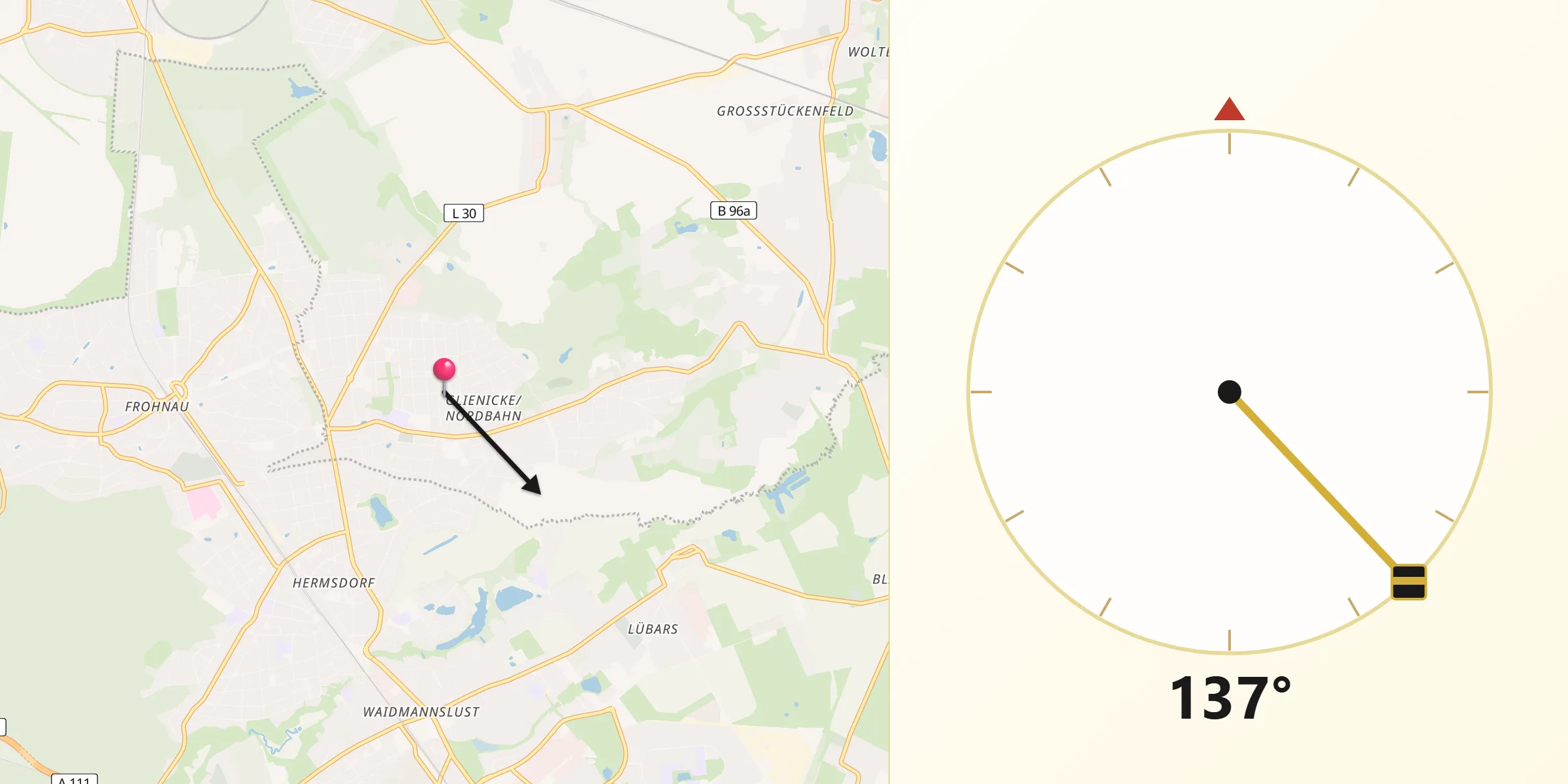 Qibla-Richtung von Glienicke