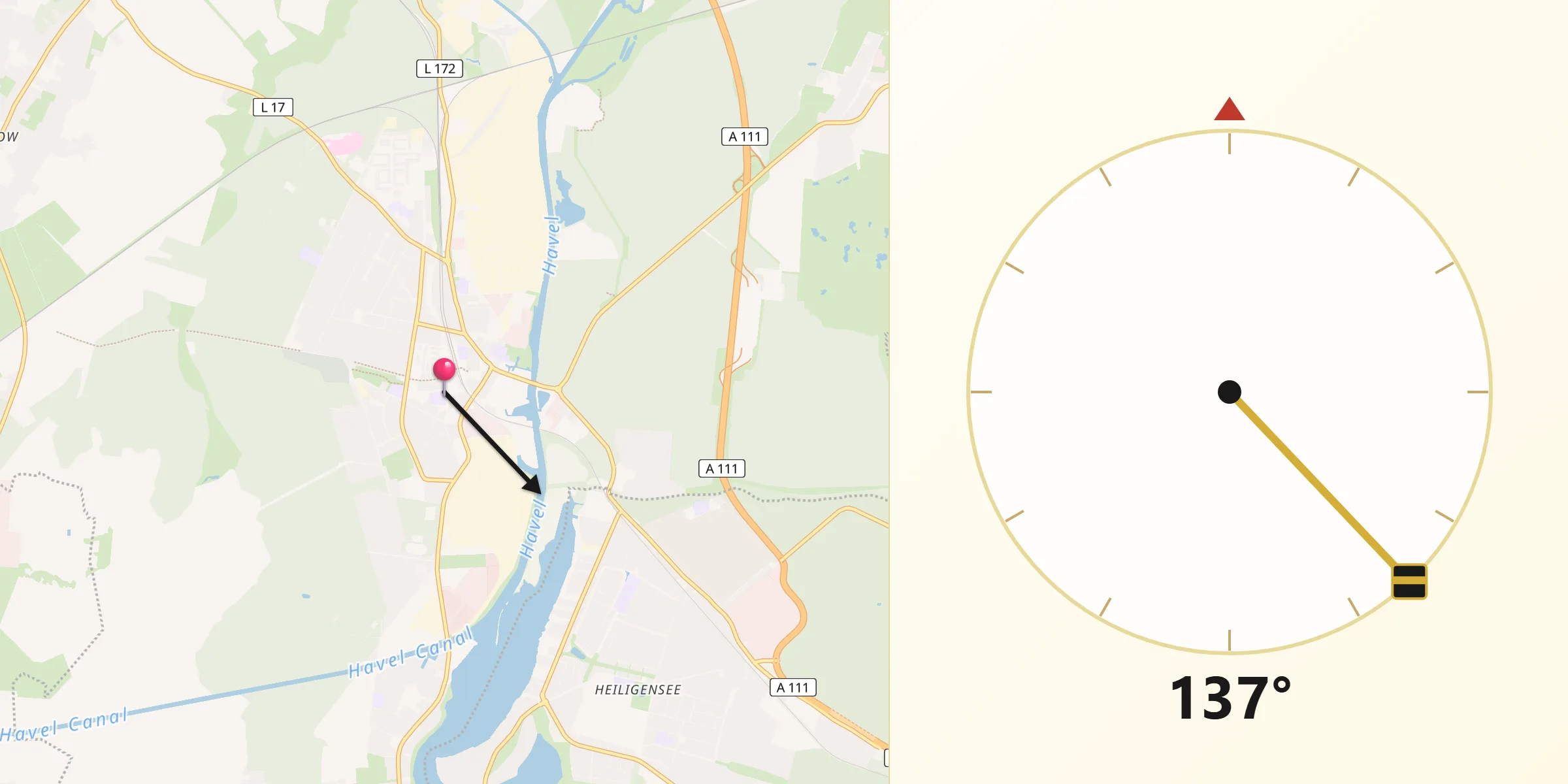 Qibla-Richtung von Hennigsdorf