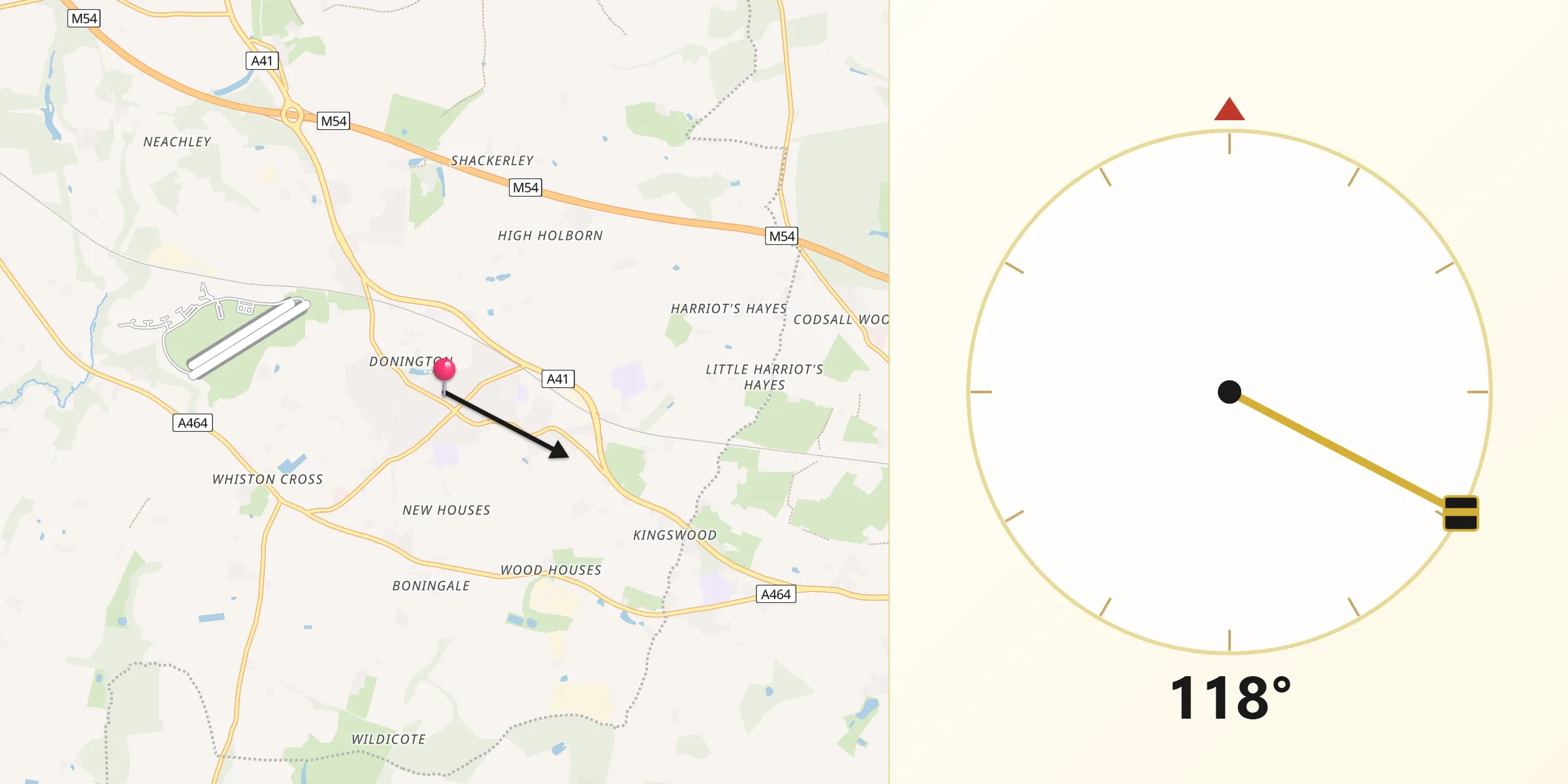 Qibla Direction from Albrighton