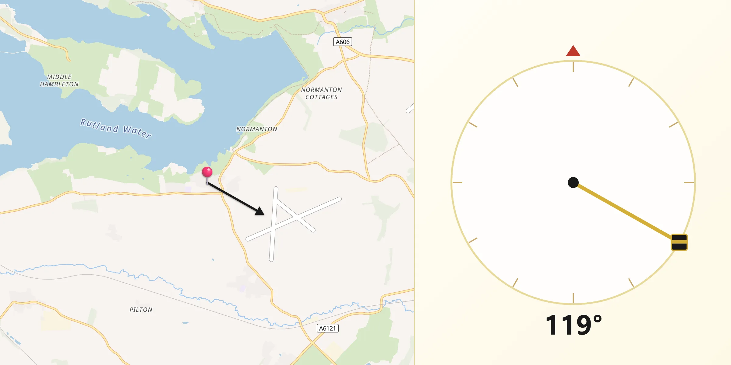 Qibla Direction from Edith Weston