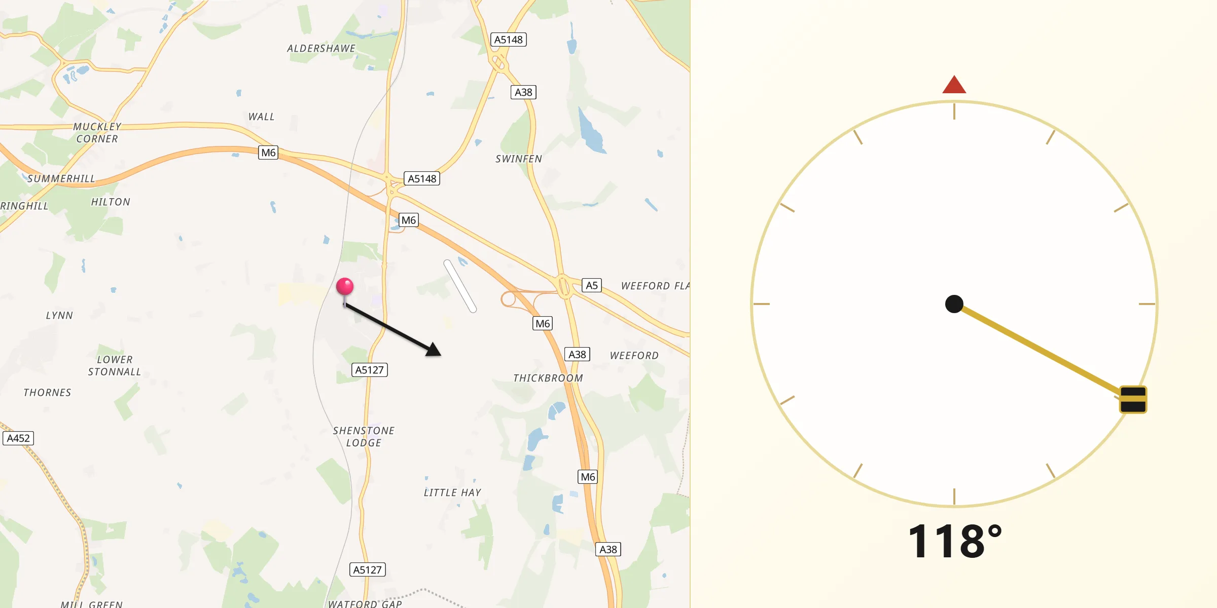 Qibla Direction from Shenstone