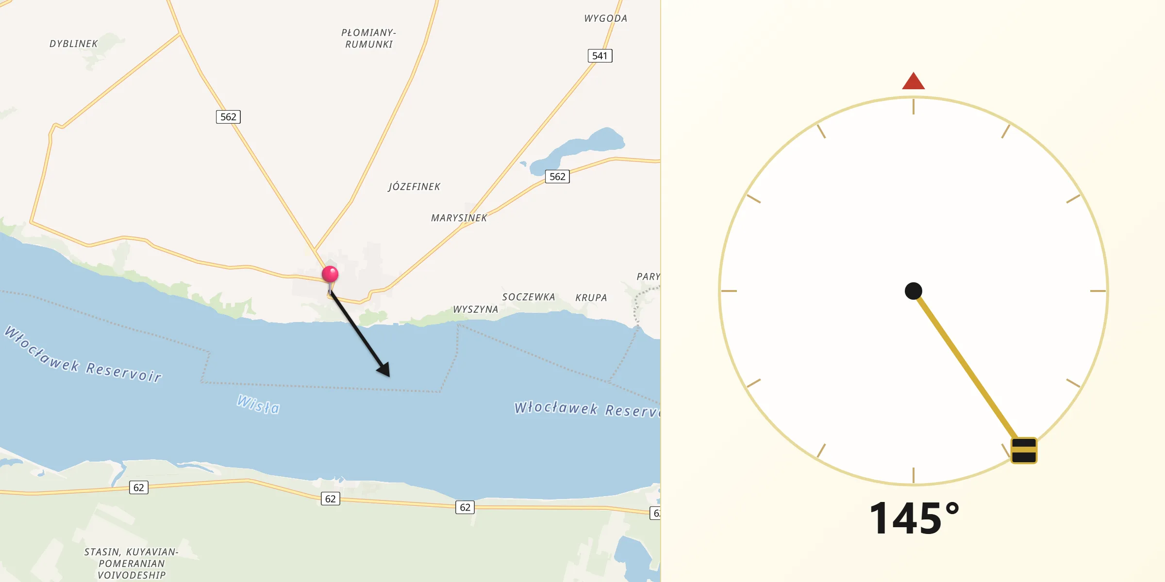 Kierunek Qibla z Dobrzyń nad Wisłą