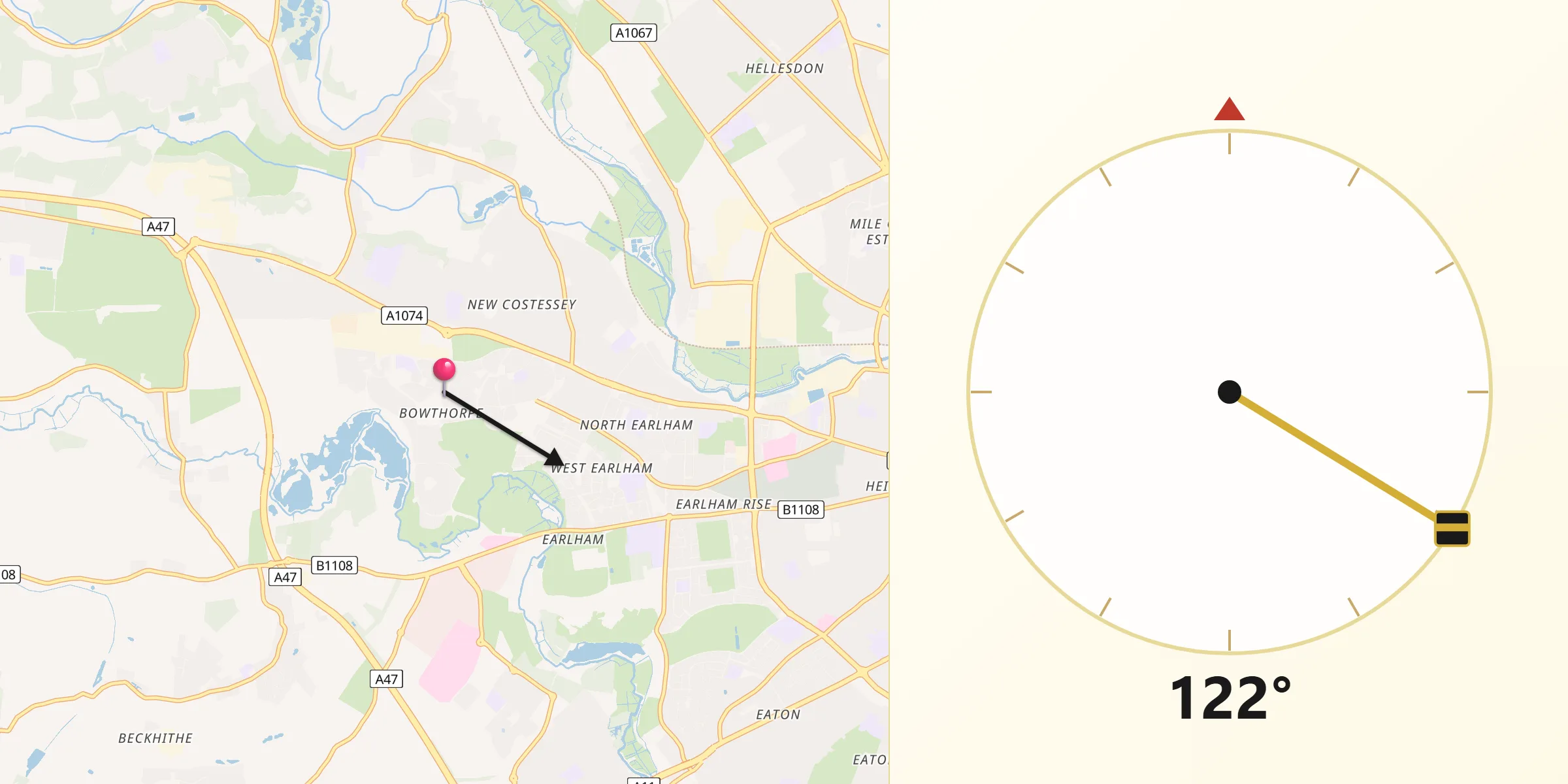 Qibla Direction from Bowthorpe