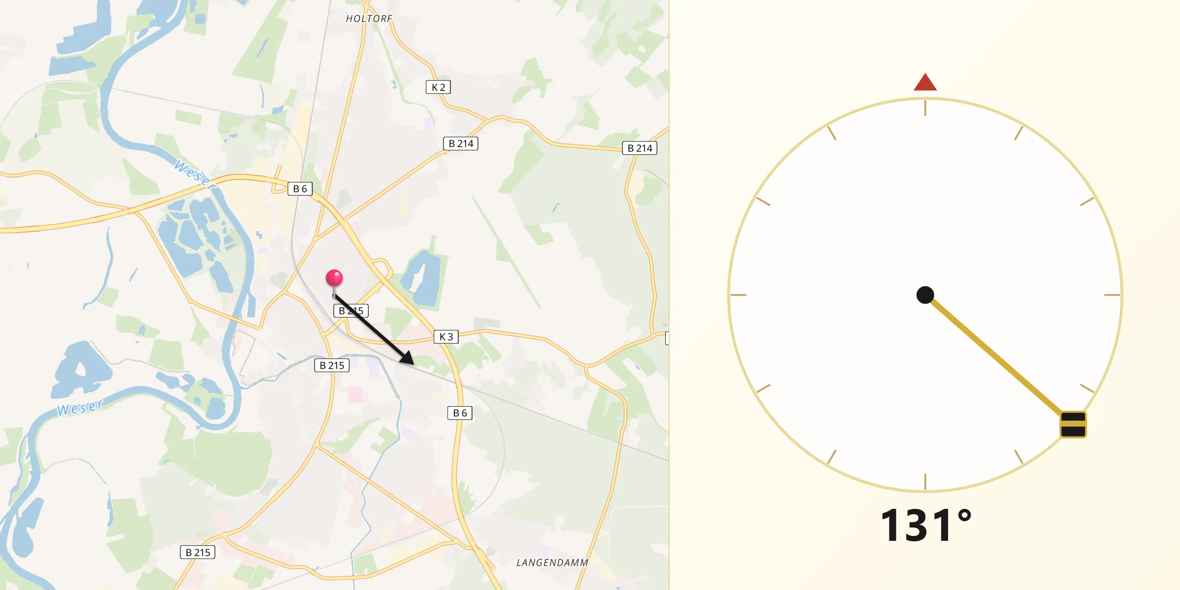 Qibla-Richtung von Nienburg/Weser