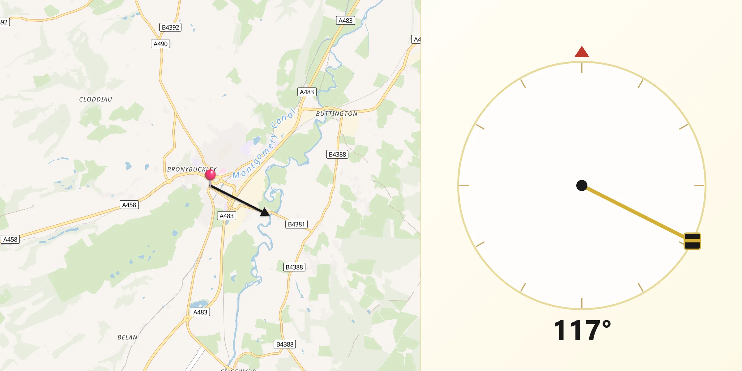 Qibla Direction from Welshpool