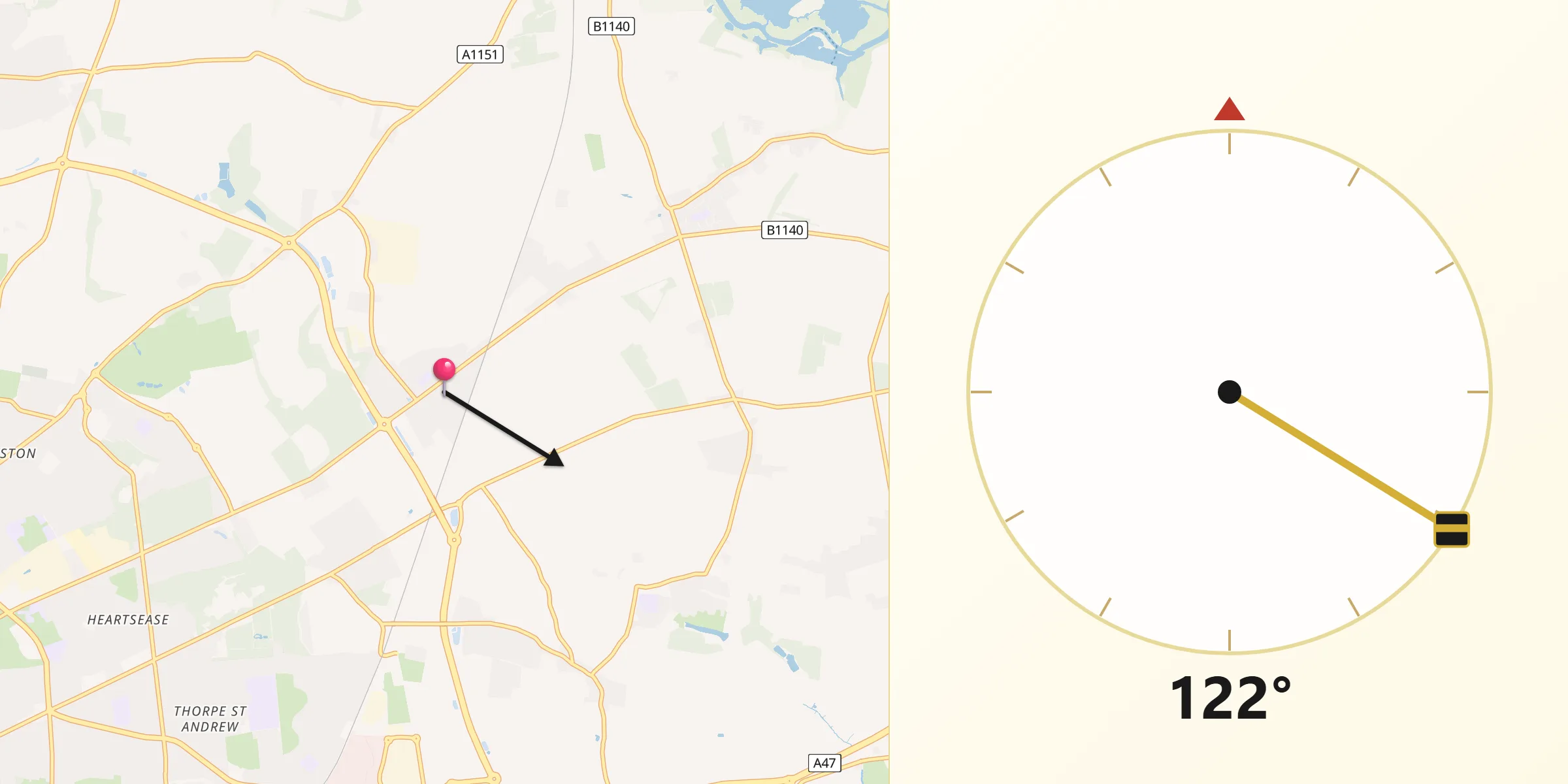 Qibla Direction from Rackheath
