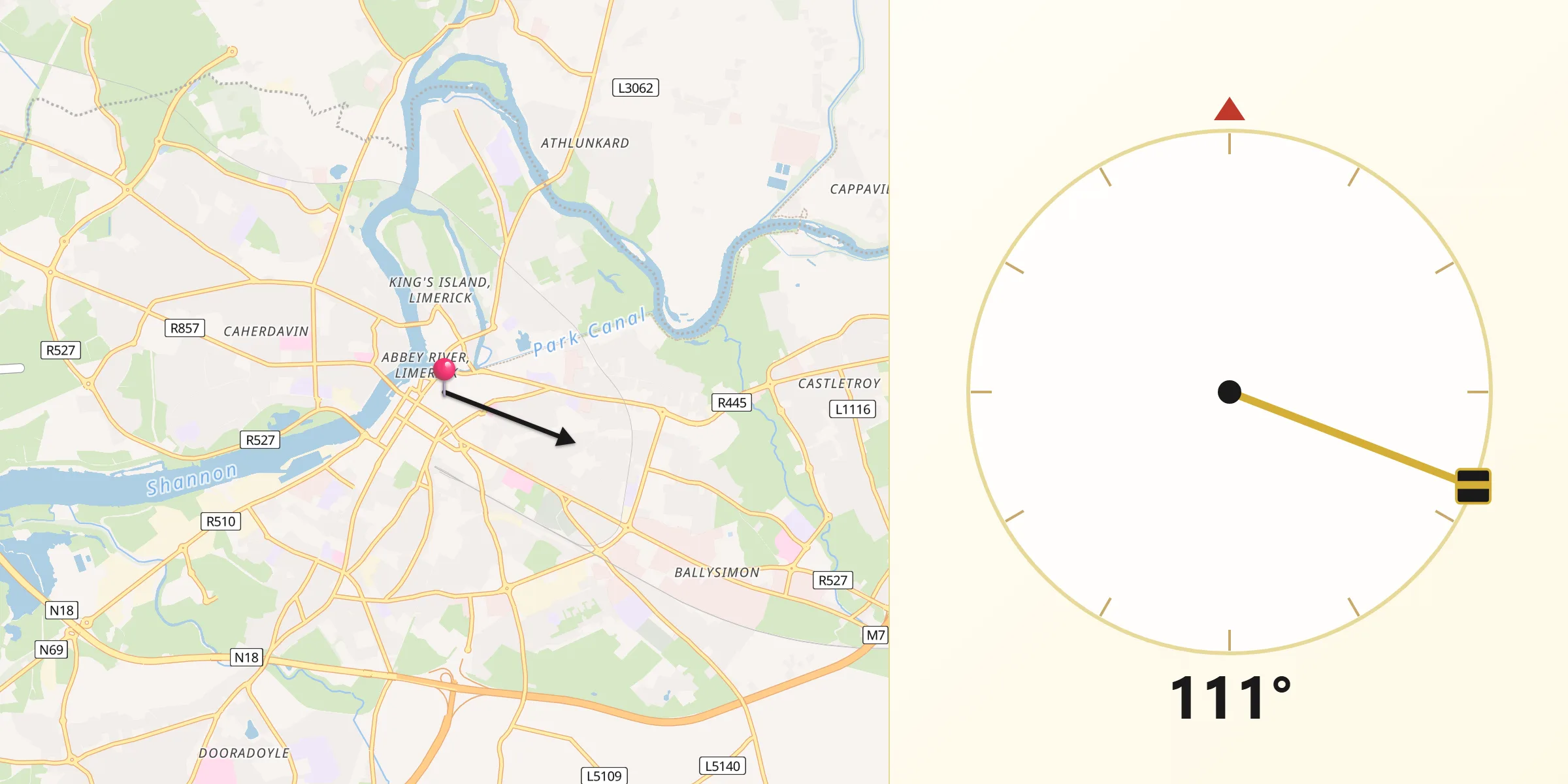 Qibla Direction from Limerick