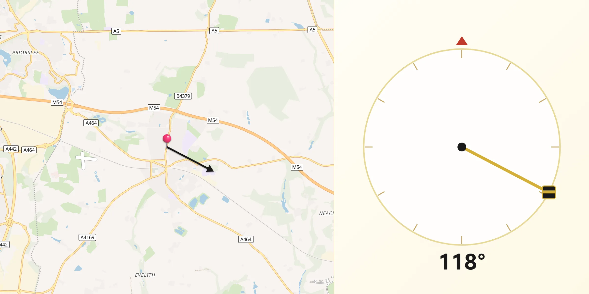 Qibla Direction from Shifnal