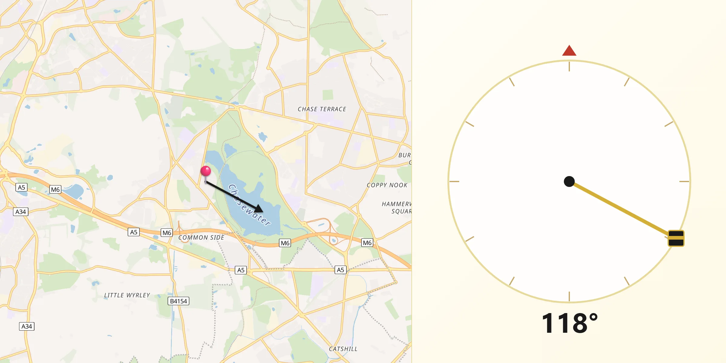 Qibla Direction from Norton Canes