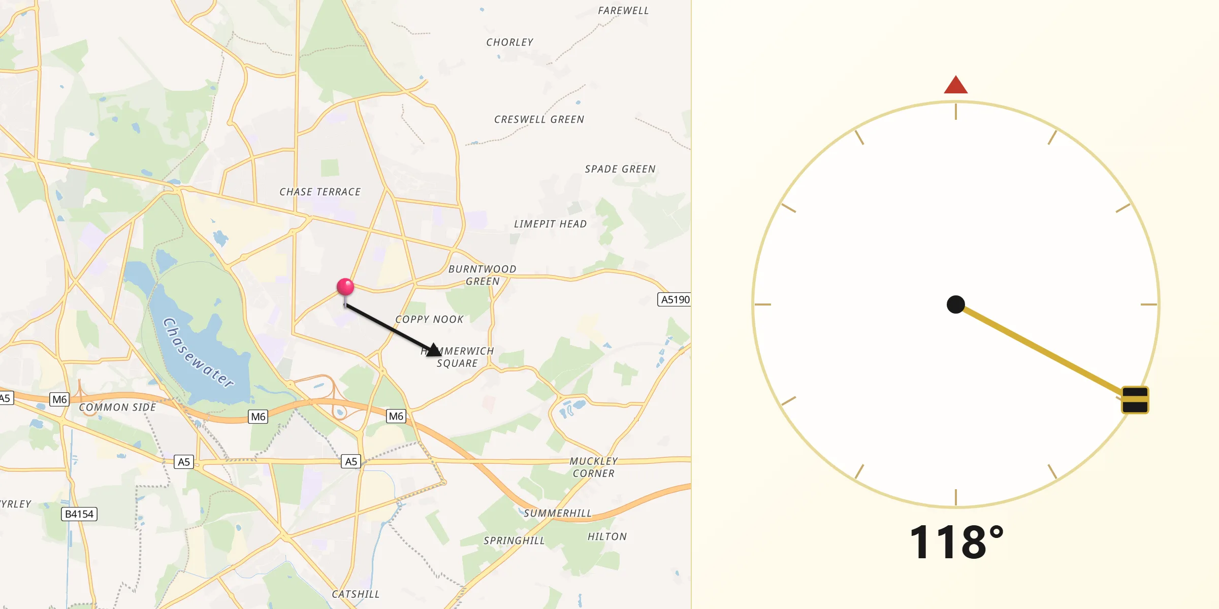 Qibla Direction from Chasetown