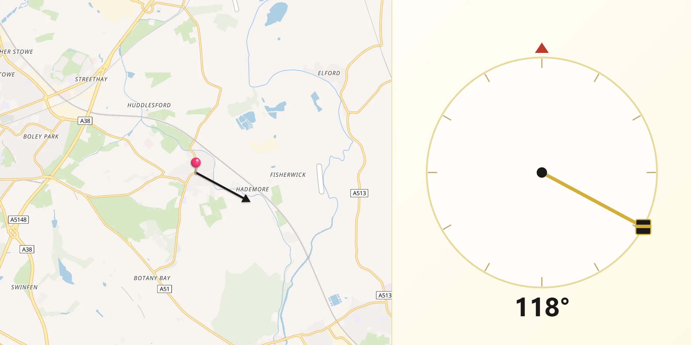 Qibla Direction from Whittington