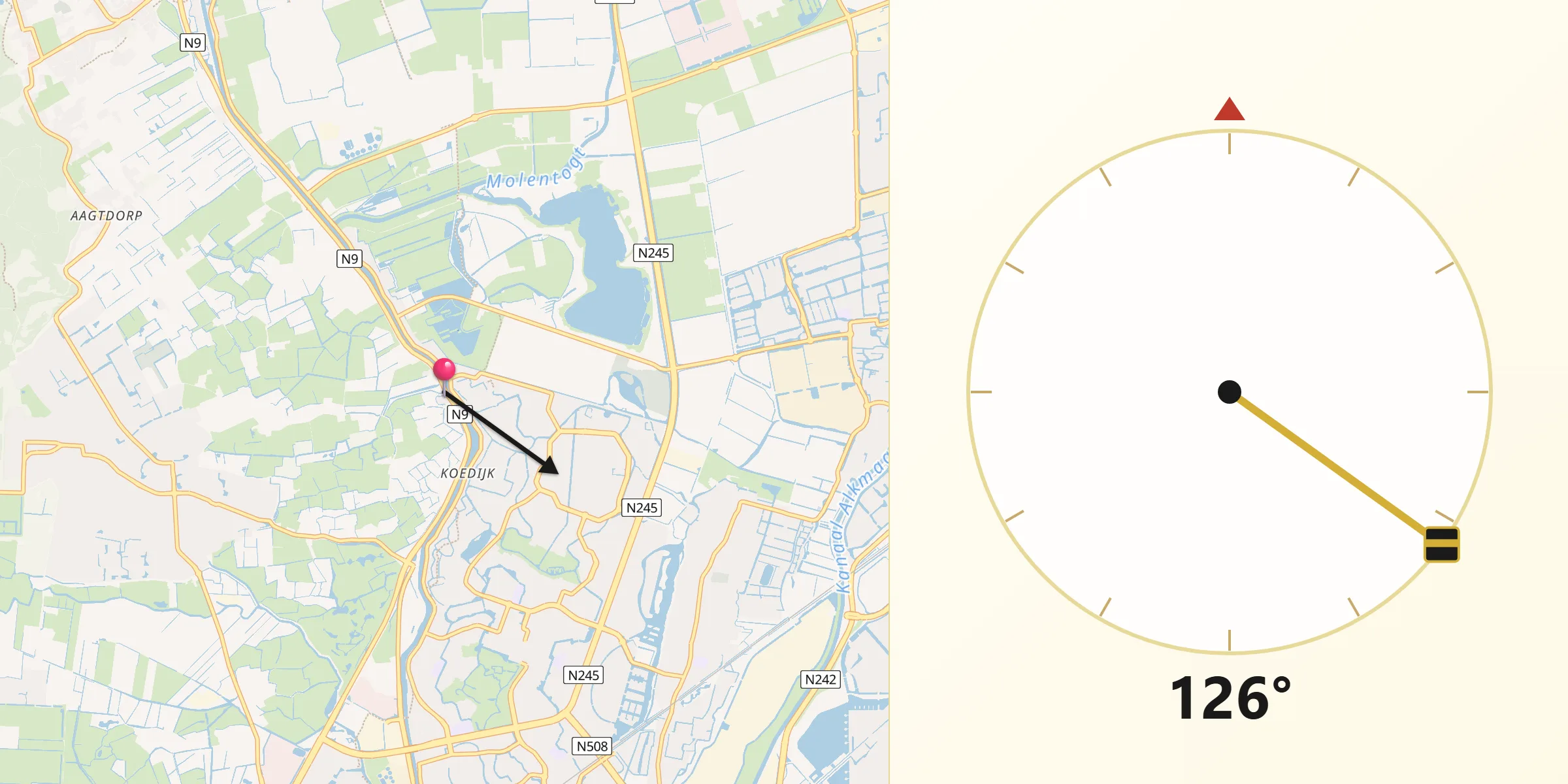 Qibla Richting vanaf Koedijk