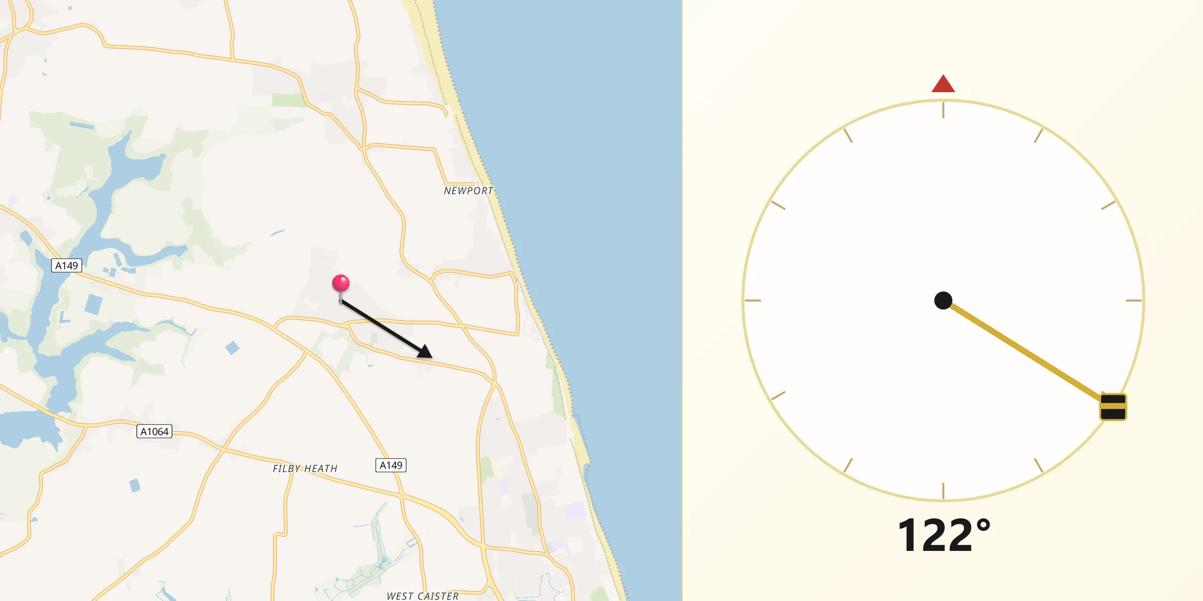 Qibla Direction from Ormesby St Margaret