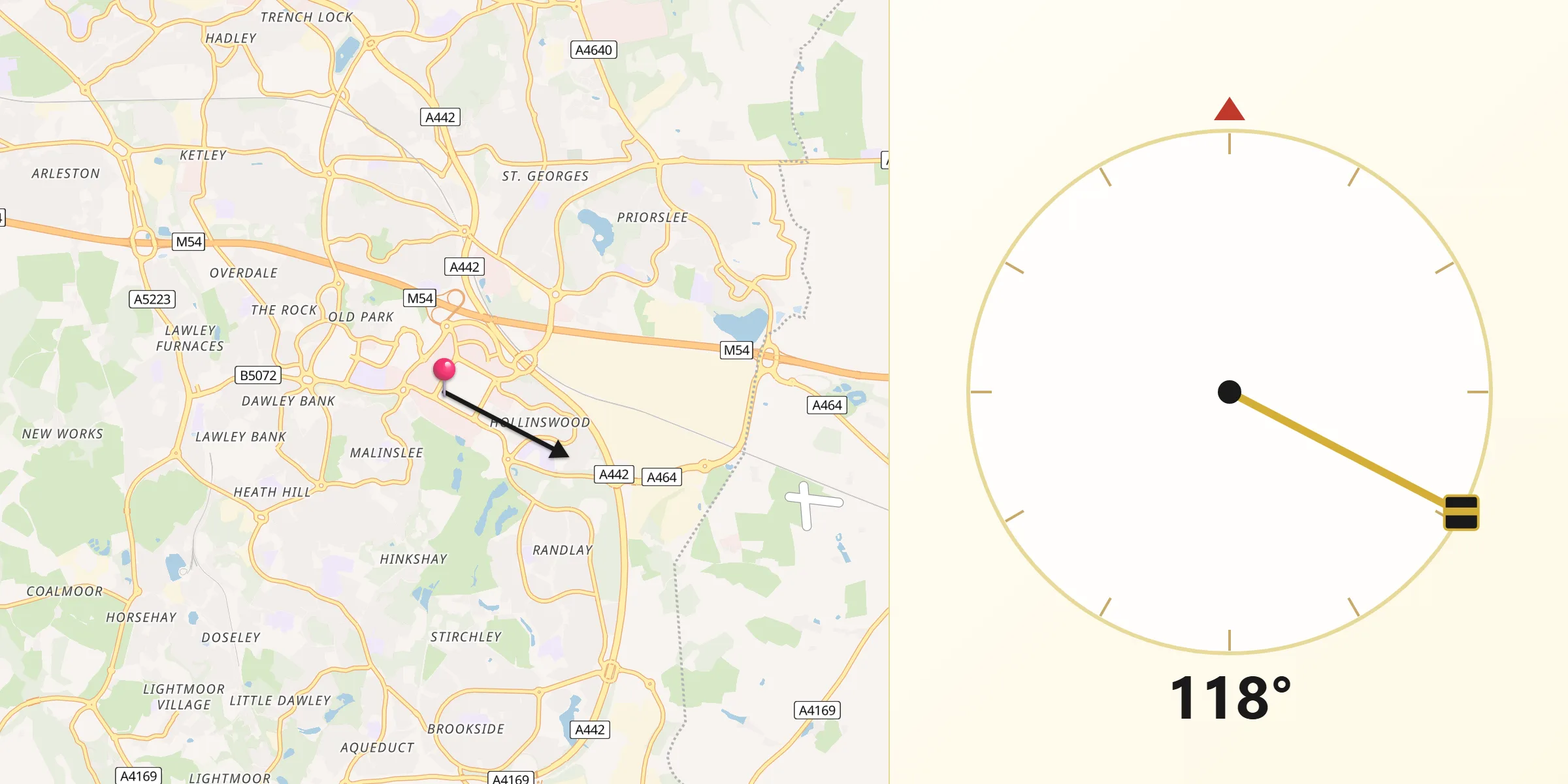 Qibla Richting vanaf Telford