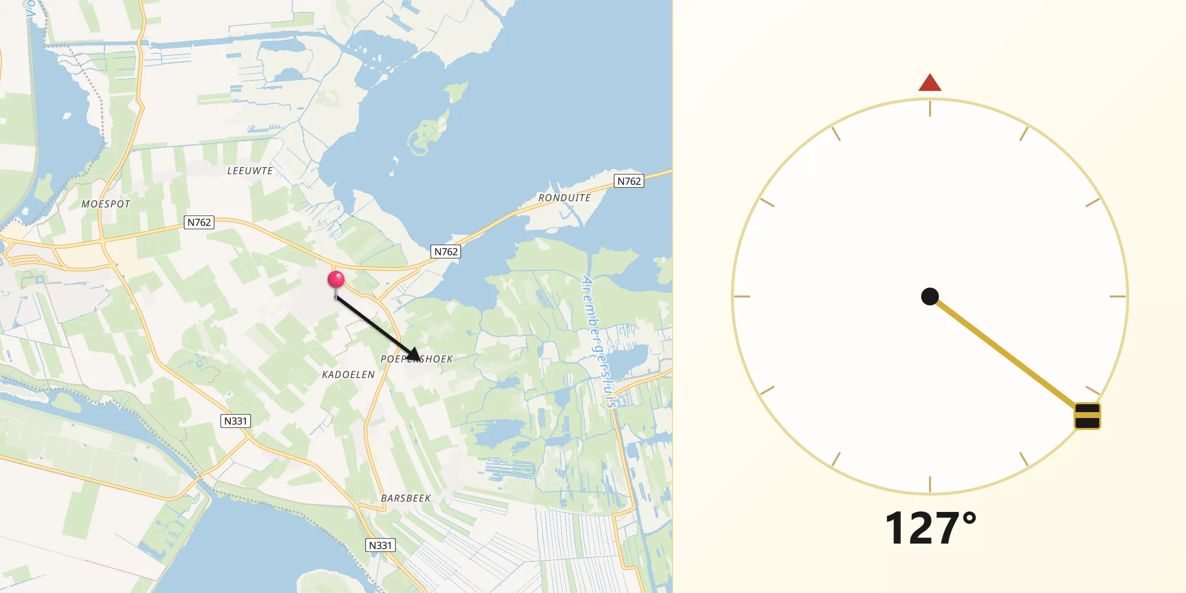 Qibla Richting vanaf Sint Jansklooster