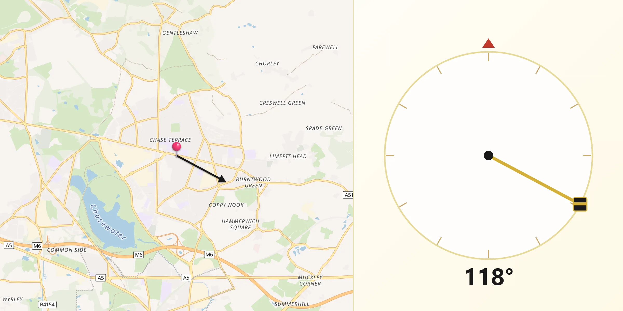 Qibla Direction from Burntwood