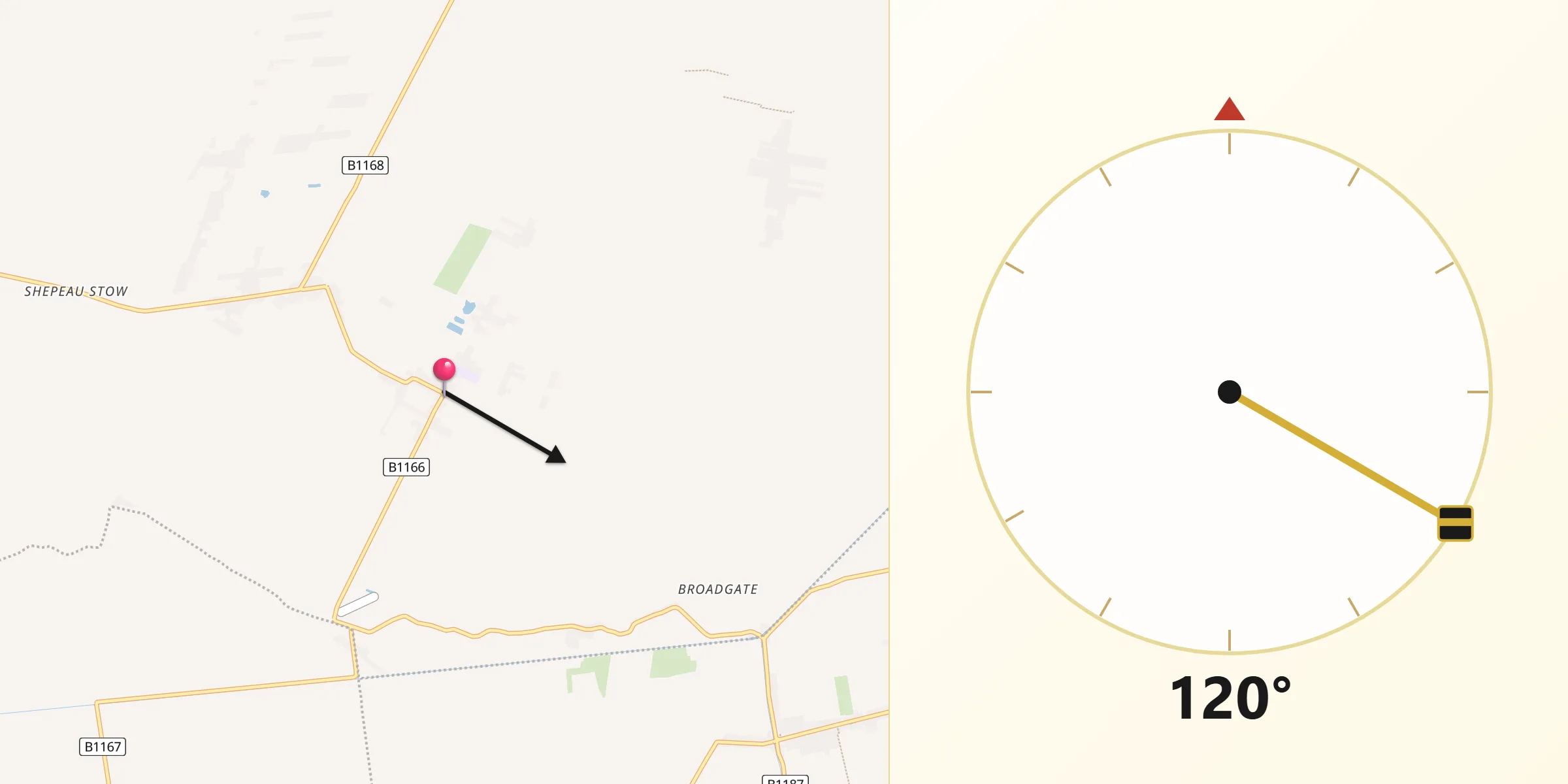 Qibla Direction from Gedney Hill