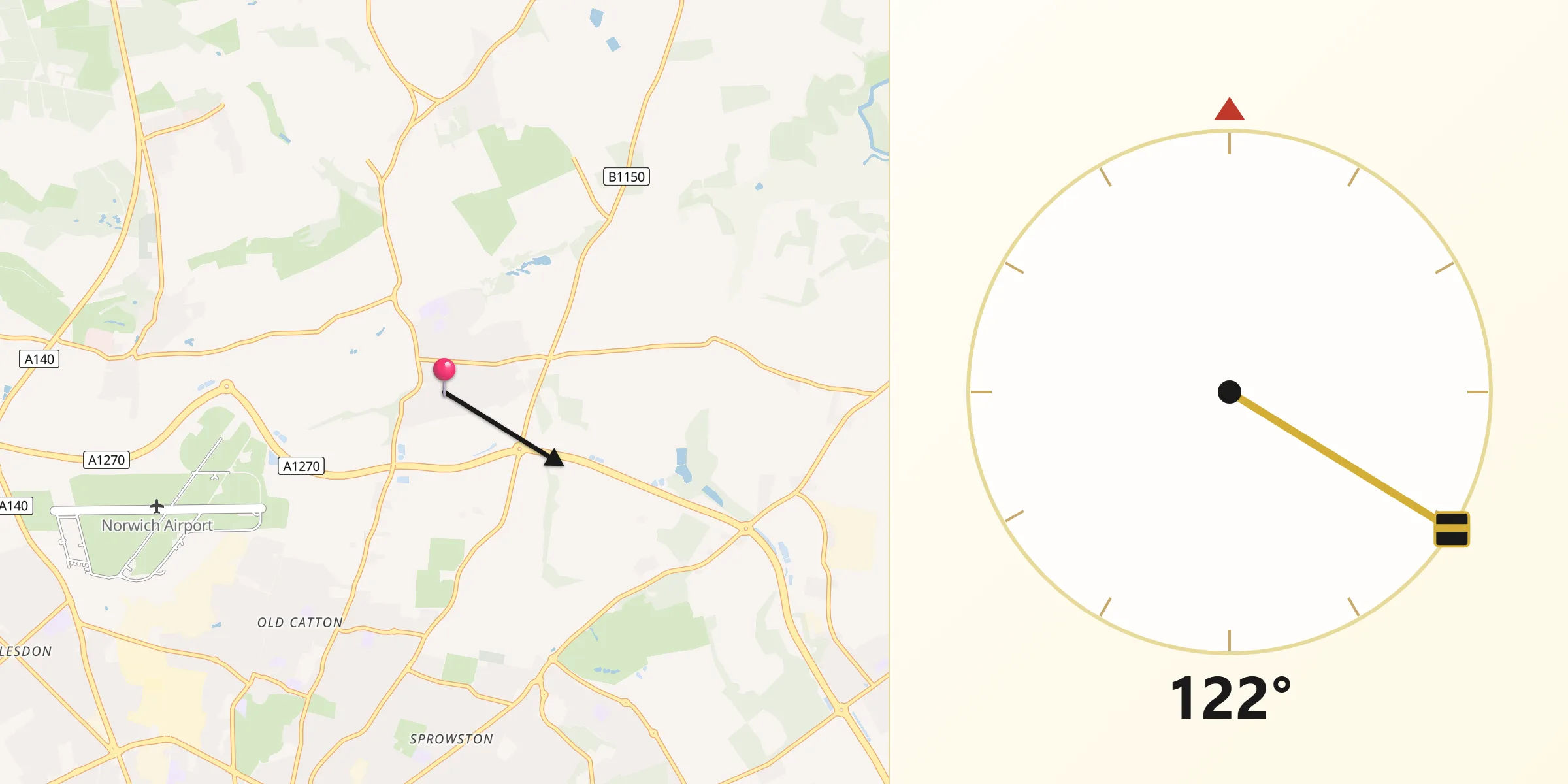 Qibla Direction from Spixworth