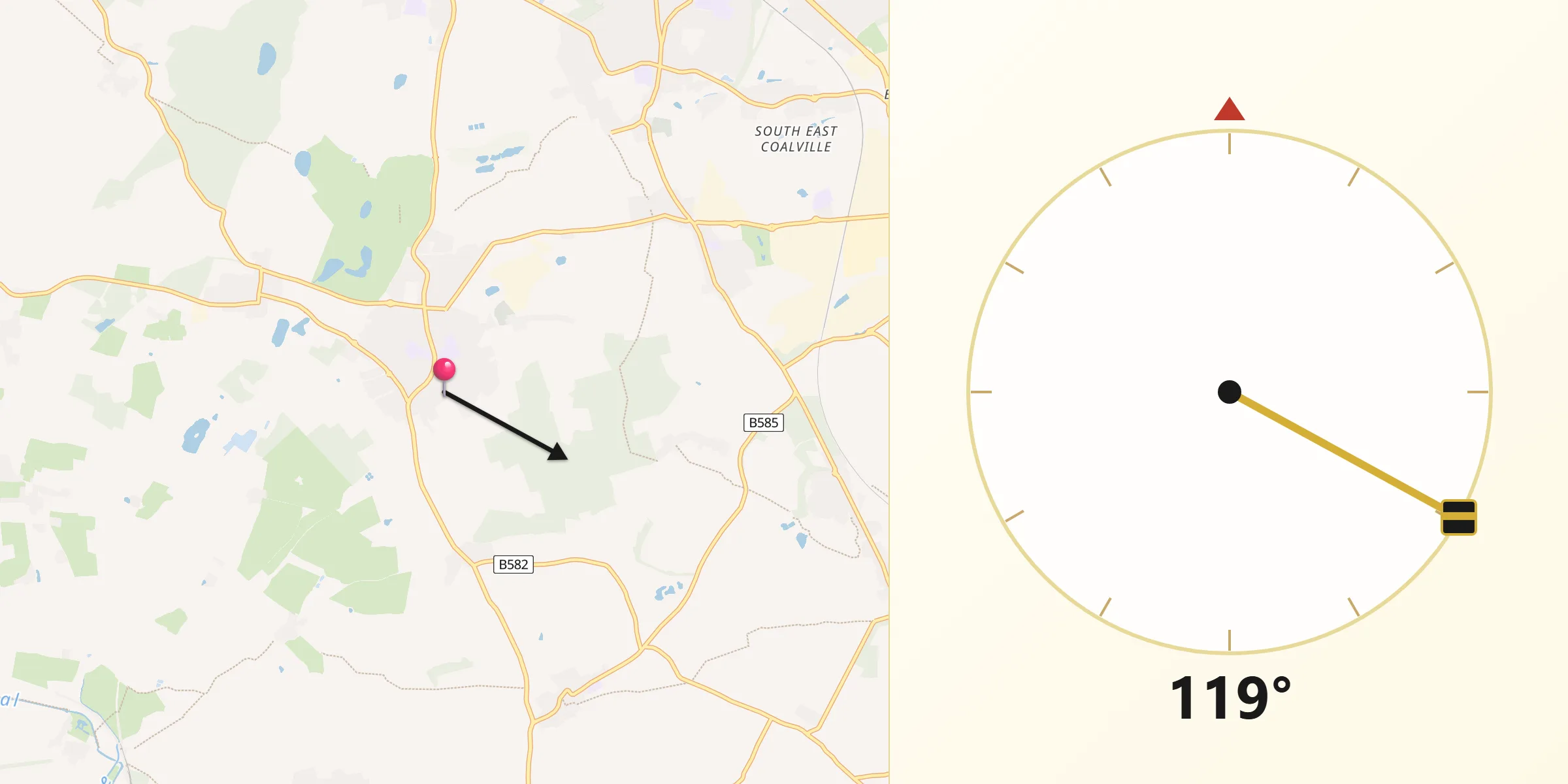 Qibla Direction from Ibstock