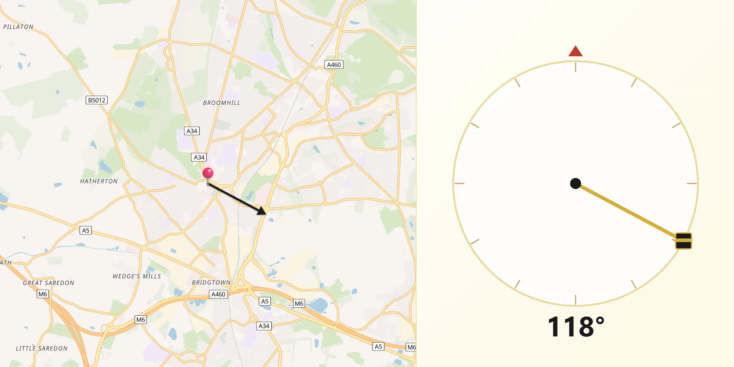 Qibla Direction from Cannock