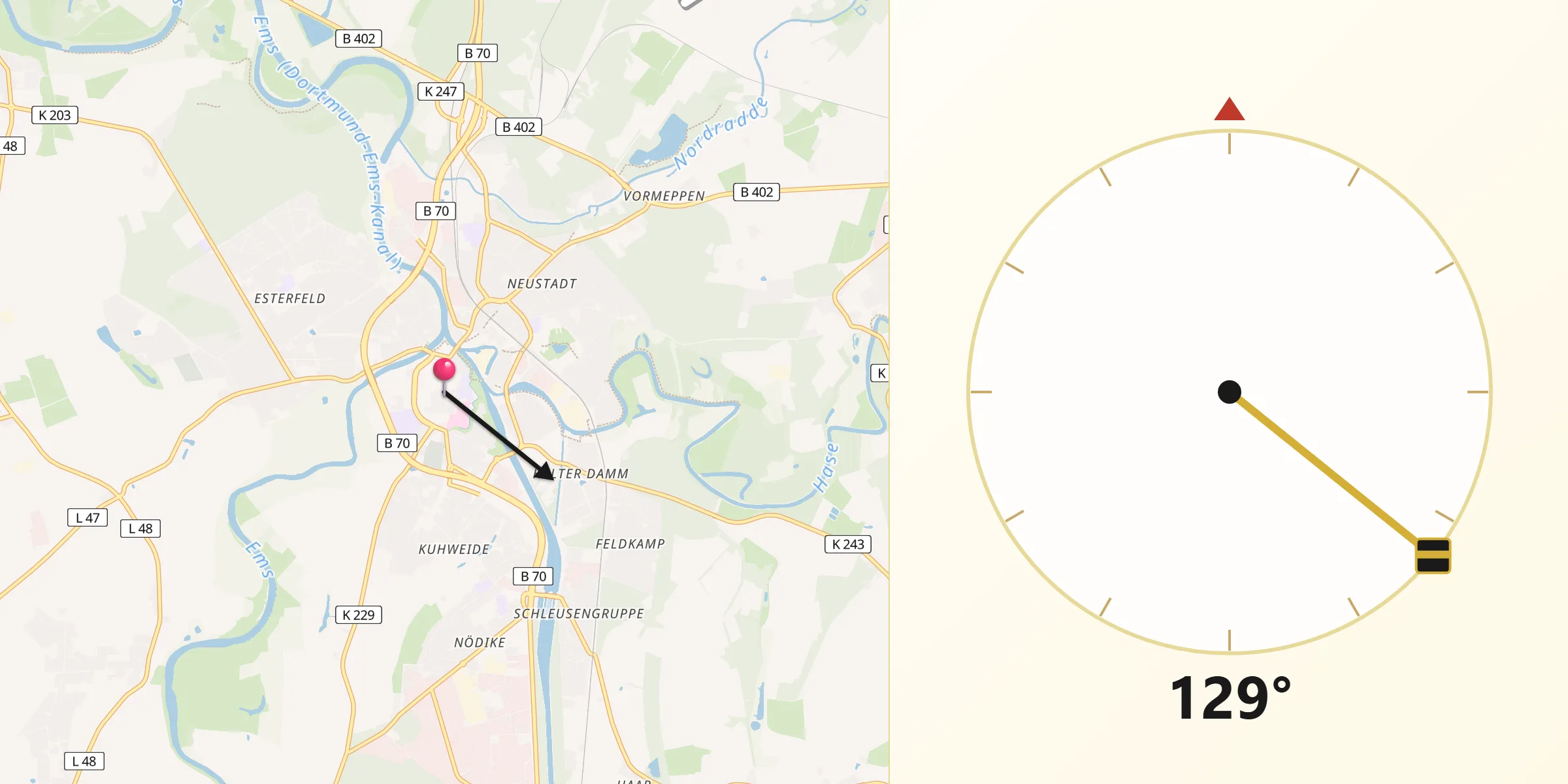 Qibla-Richtung von Meppen