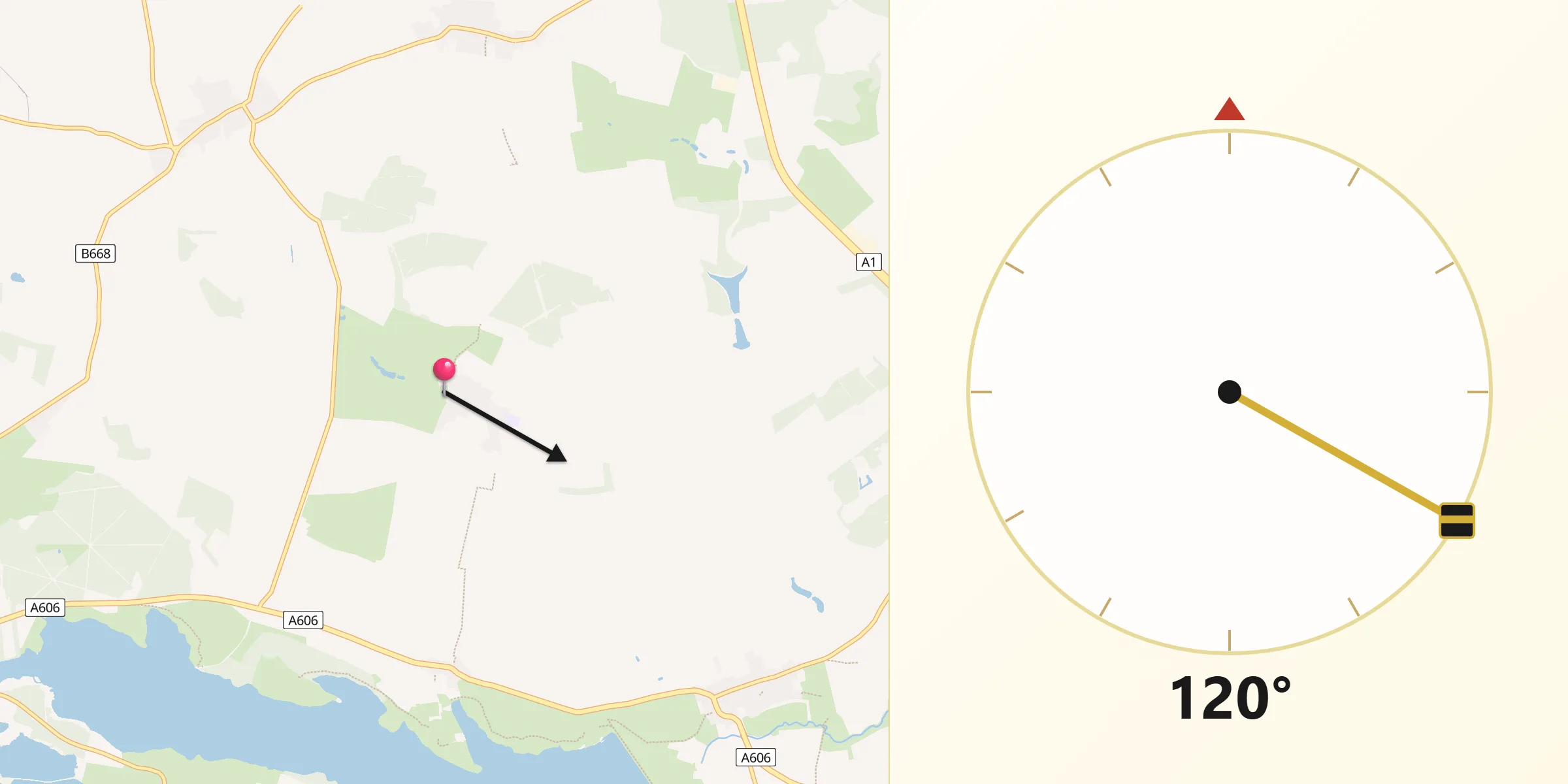 Qibla Direction from Exton