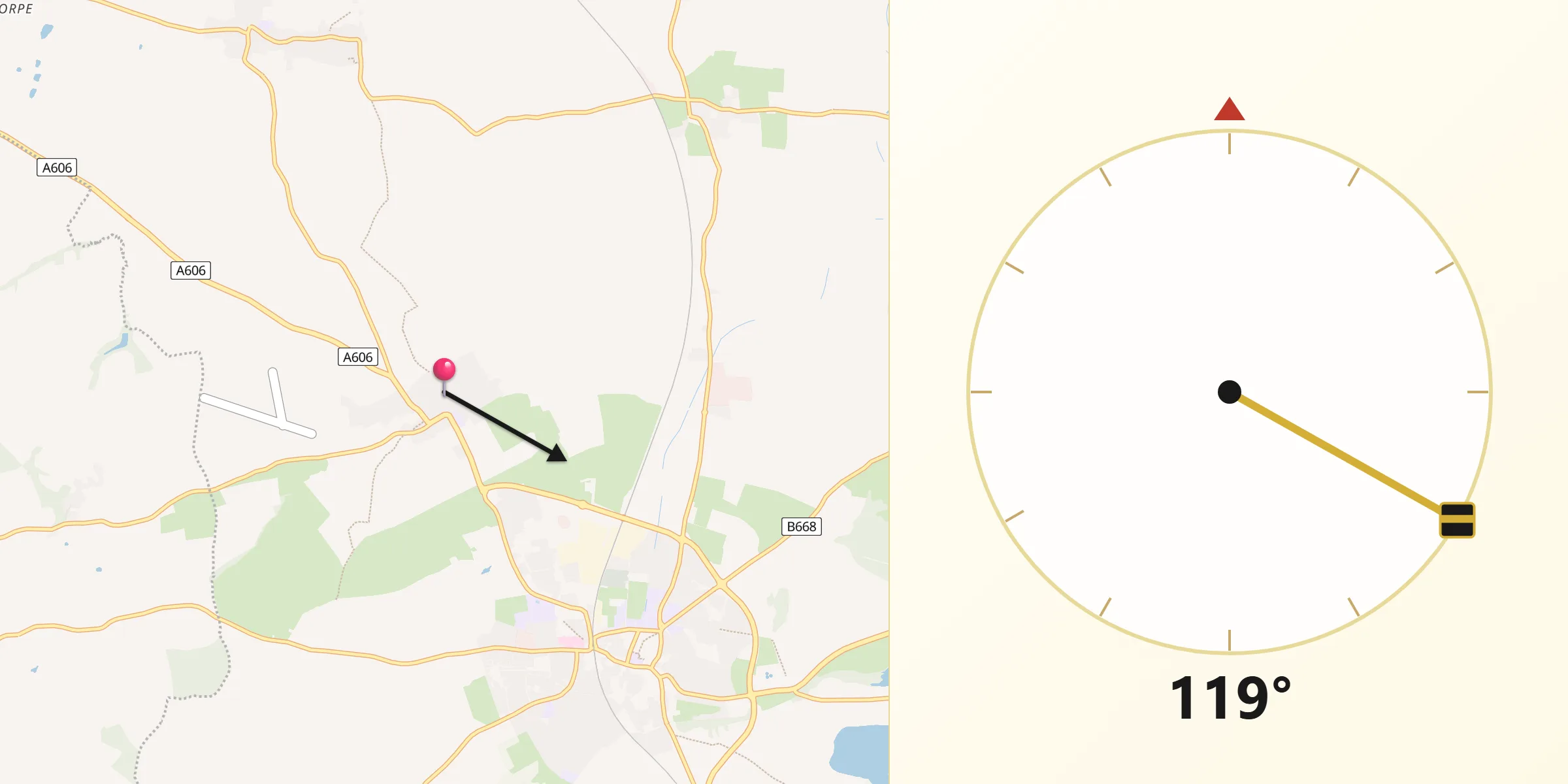 Qibla Direction from Langham