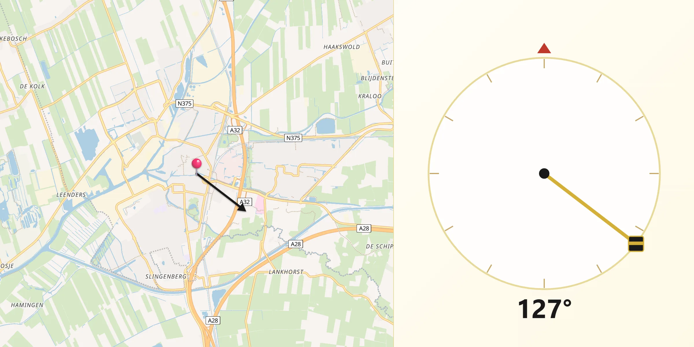 Qibla Richting vanaf Meppel