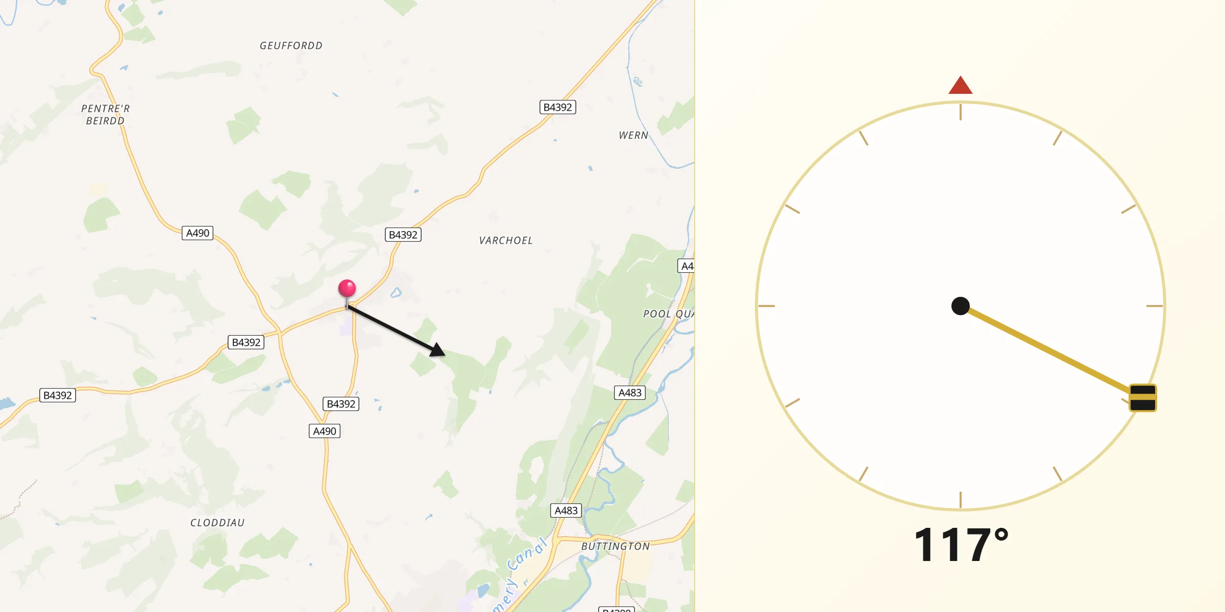 Qibla Direction from Guilsfield
