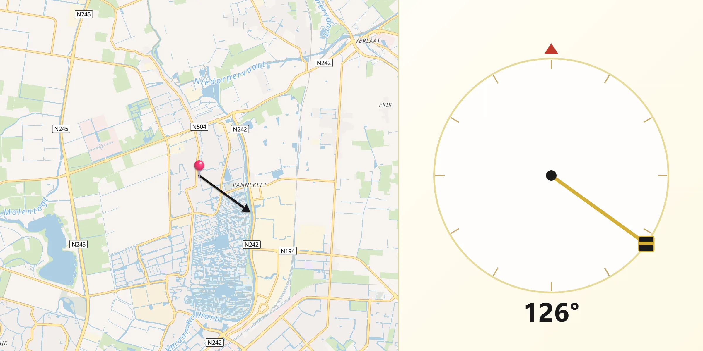 Qibla Richting vanaf Noord-Scharwoude