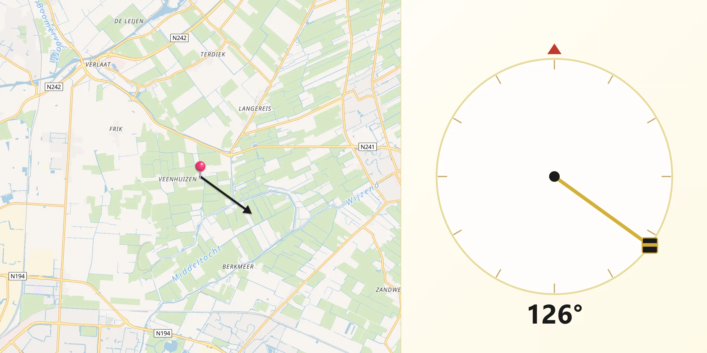 Qibla Richting vanaf Veenhuizen