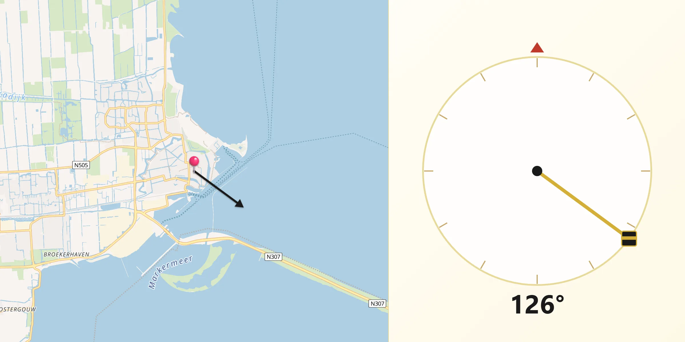 Qibla Richting vanaf Enkhuizen