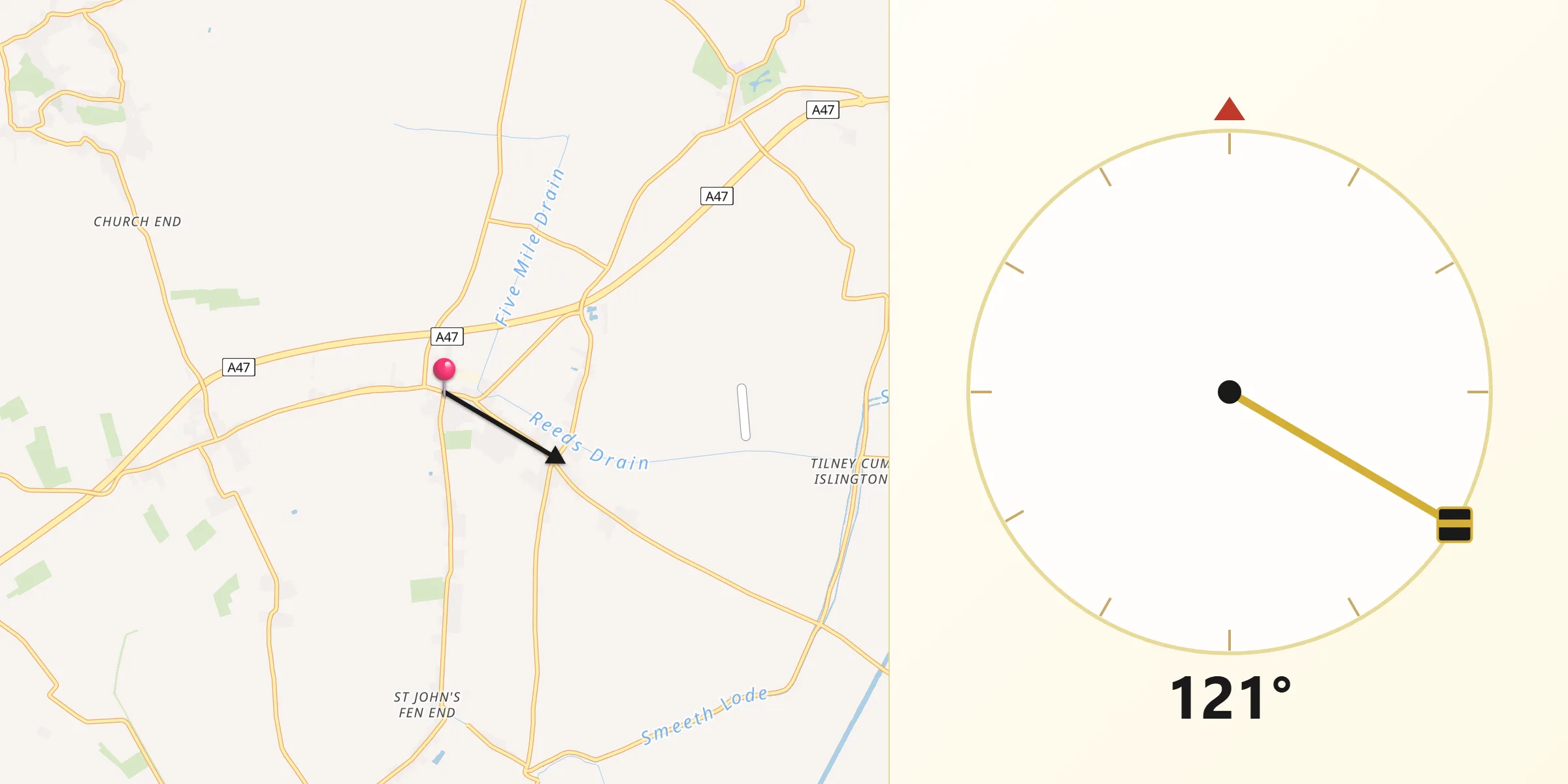 Qibla Direction from Terrington Saint John