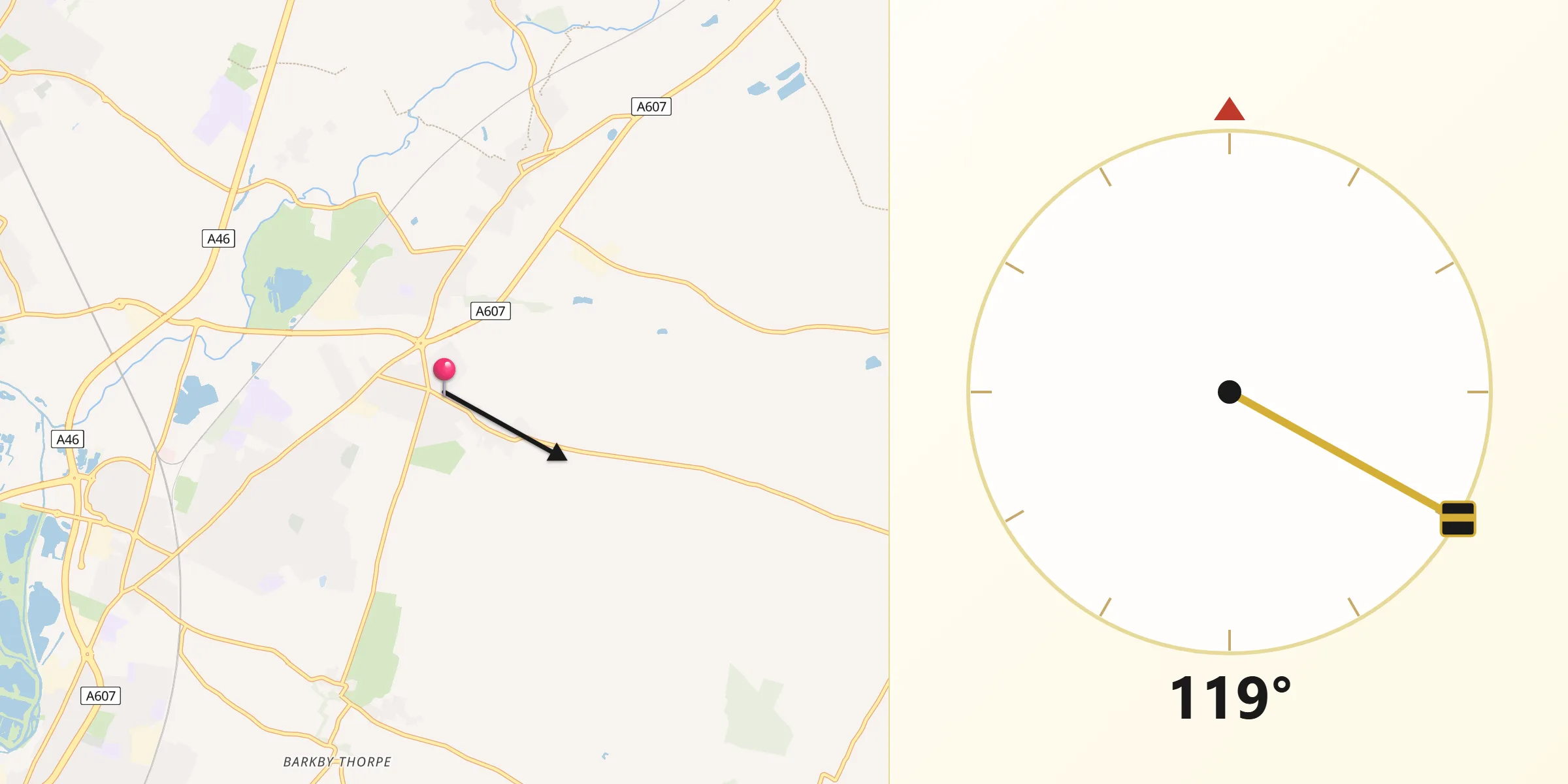 Qibla Direction from Queniborough