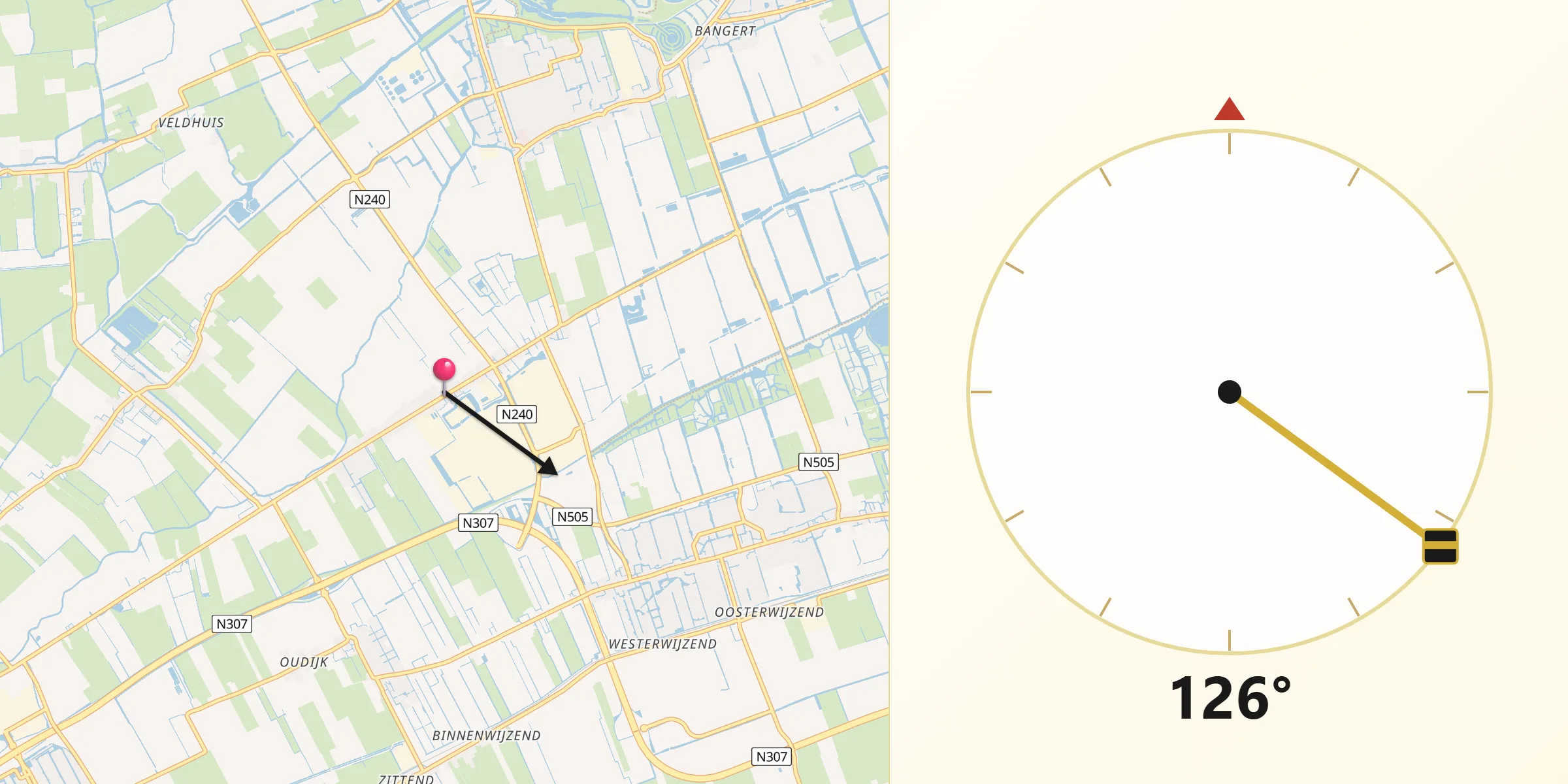 Qibla Richting vanaf Zwaagdijk-Oost
