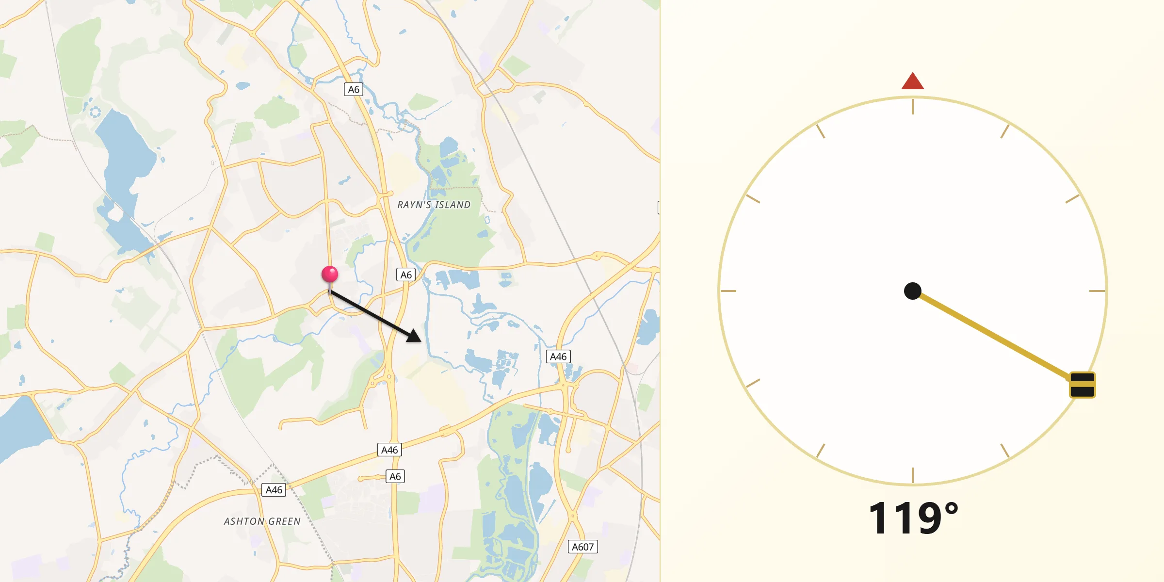 Qibla Direction from Rothley