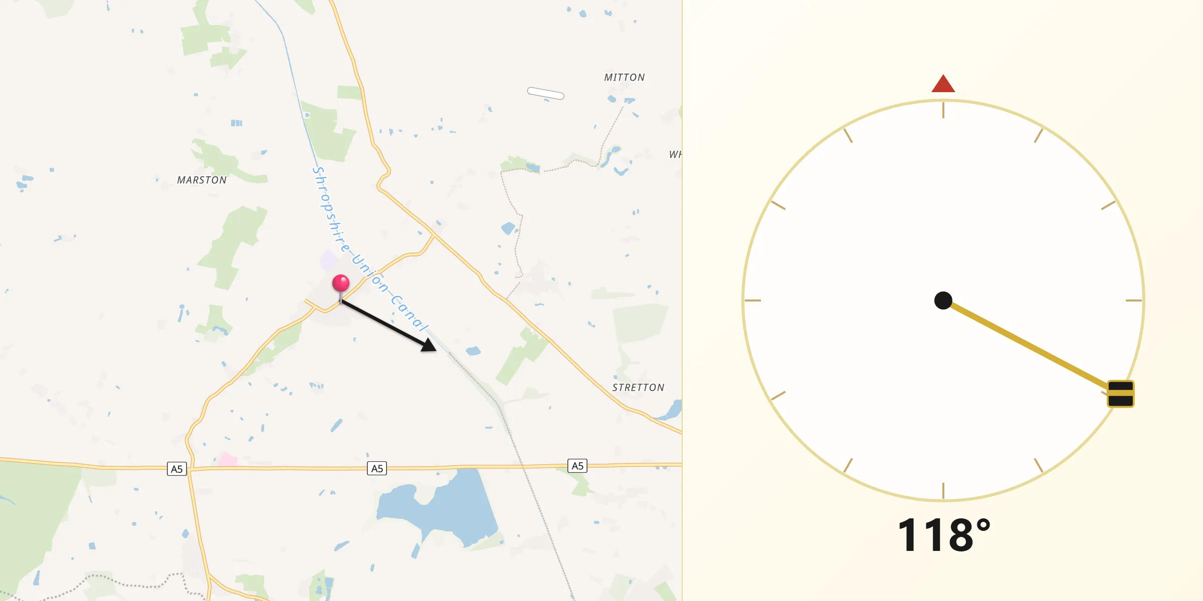 Qibla Direction from Wheaton Aston