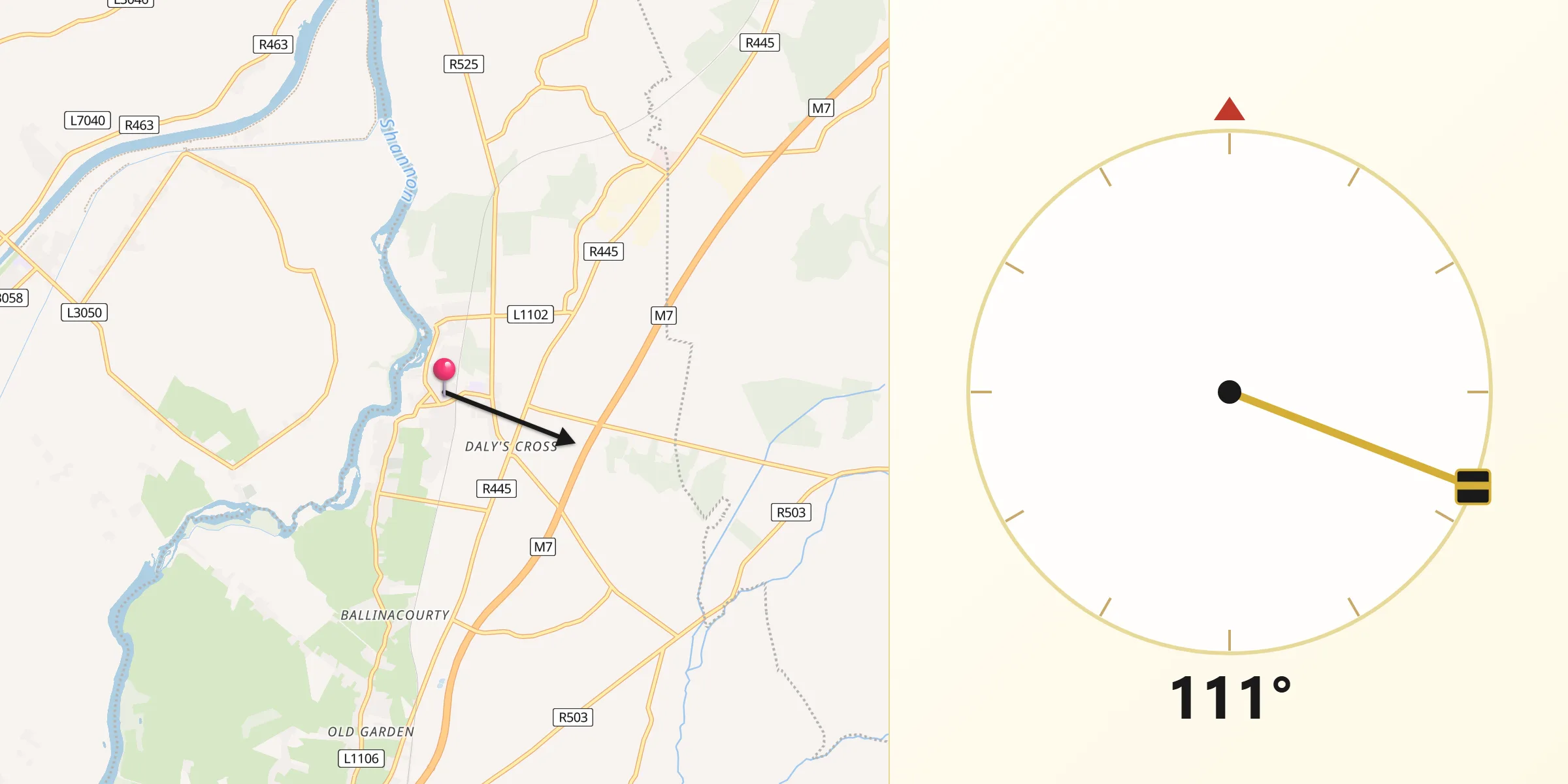 Qibla Direction from Castleconnell