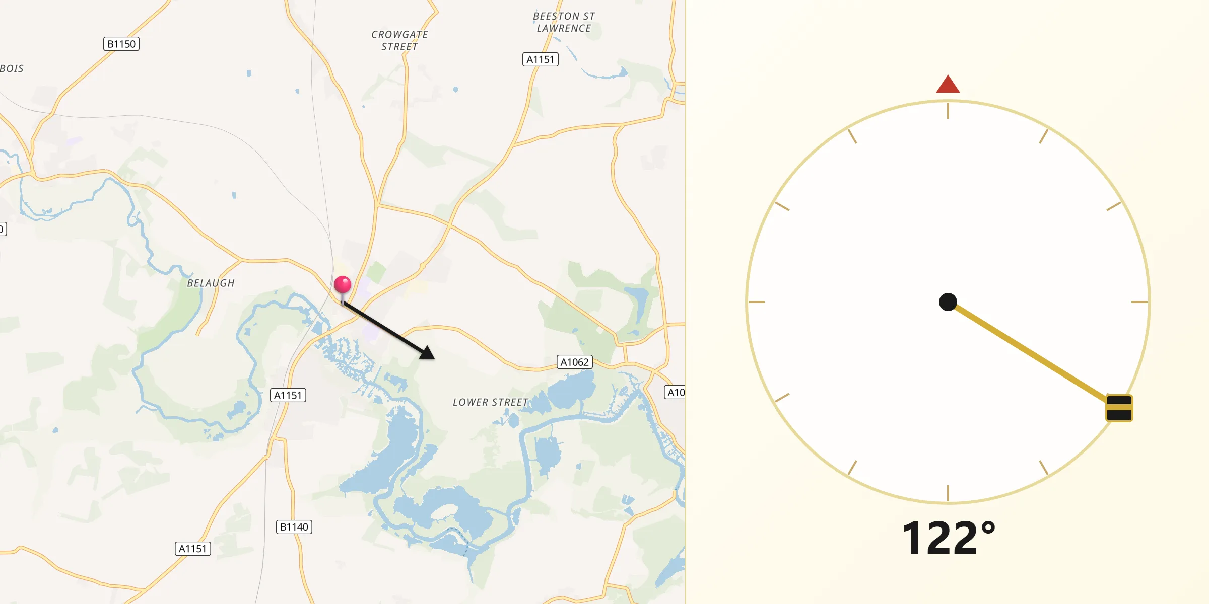 Qibla Direction from Hoveton
