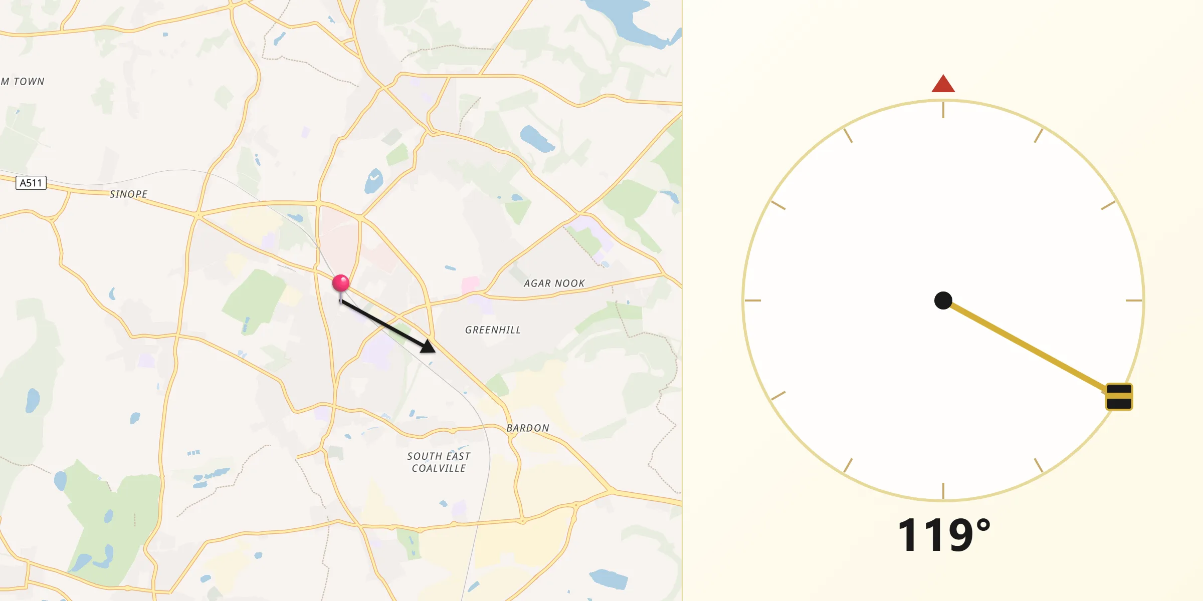 Qibla Direction from Coalville