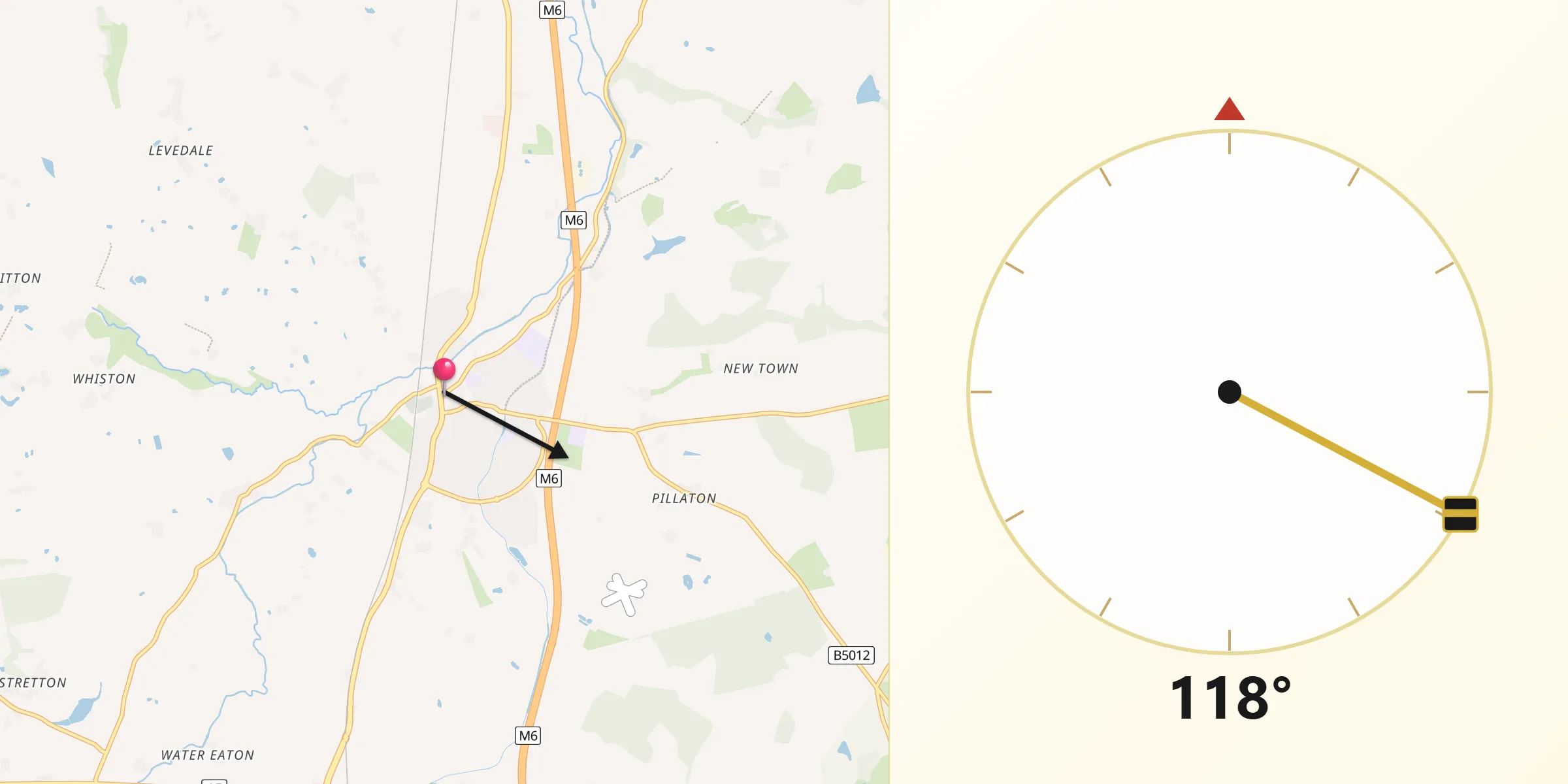 Qibla Direction from Penkridge