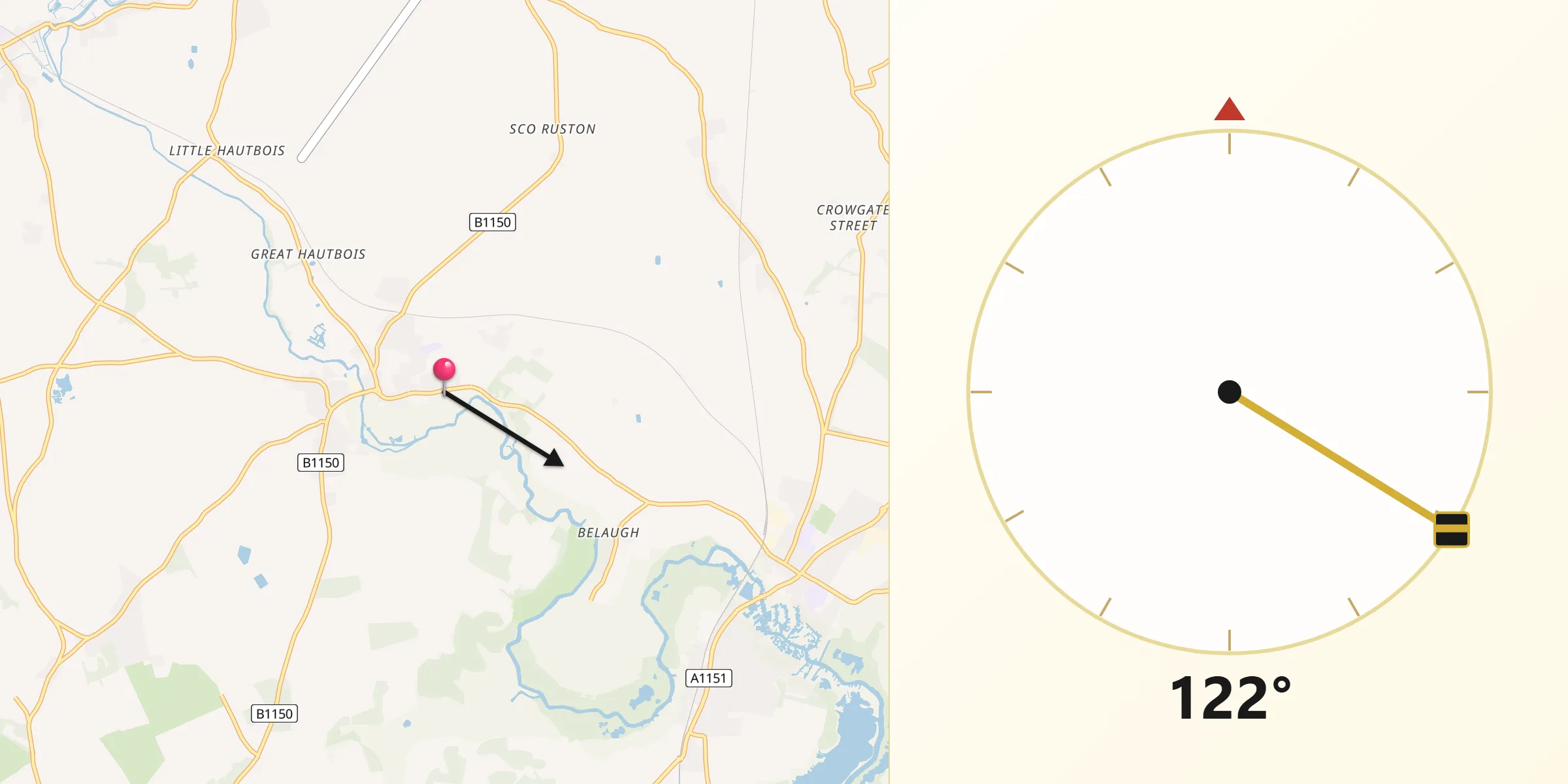 Qibla Direction from Coltishall
