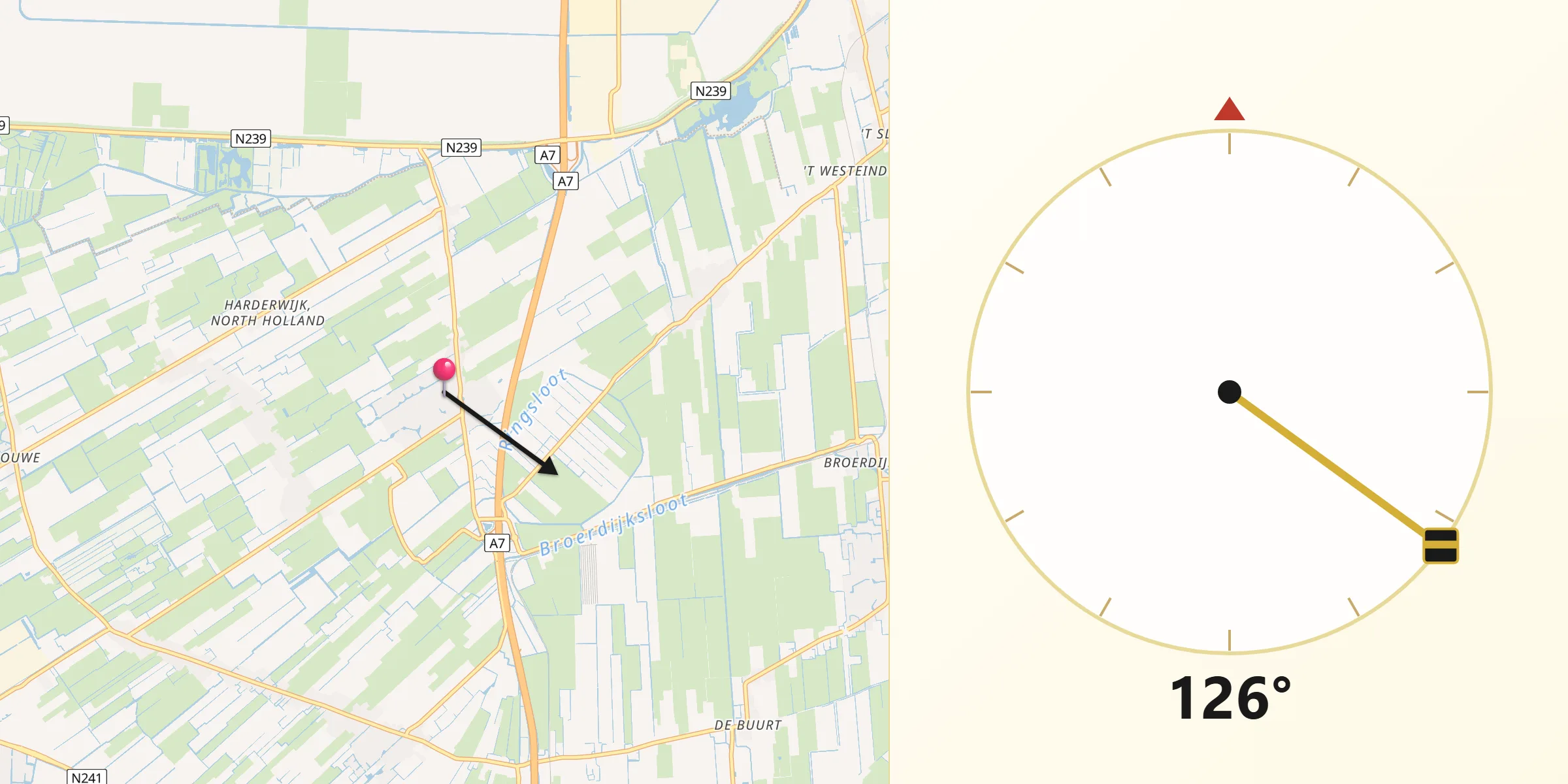 Qibla Richting vanaf Abbekerk