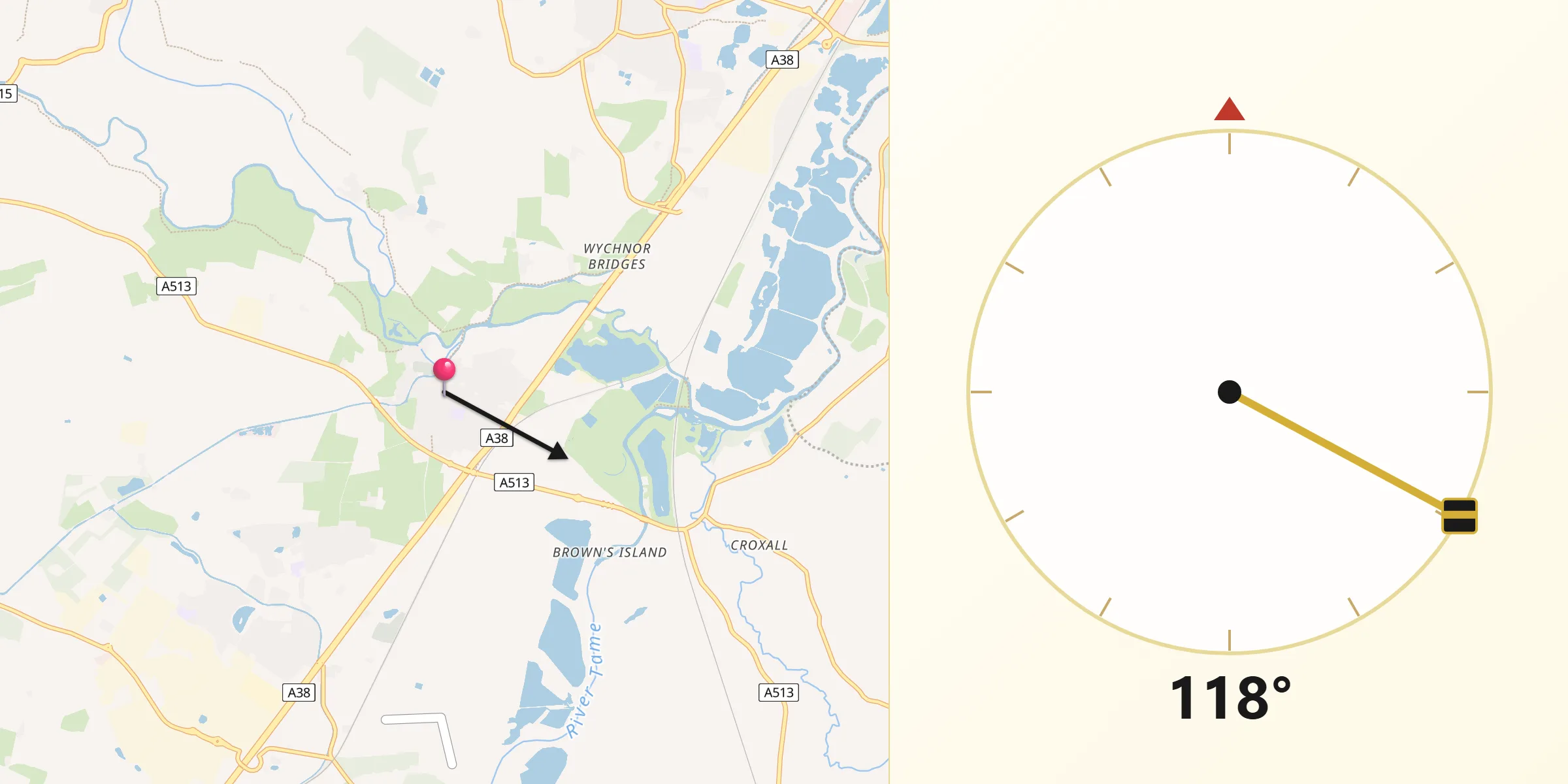 Qibla Direction from Alrewas