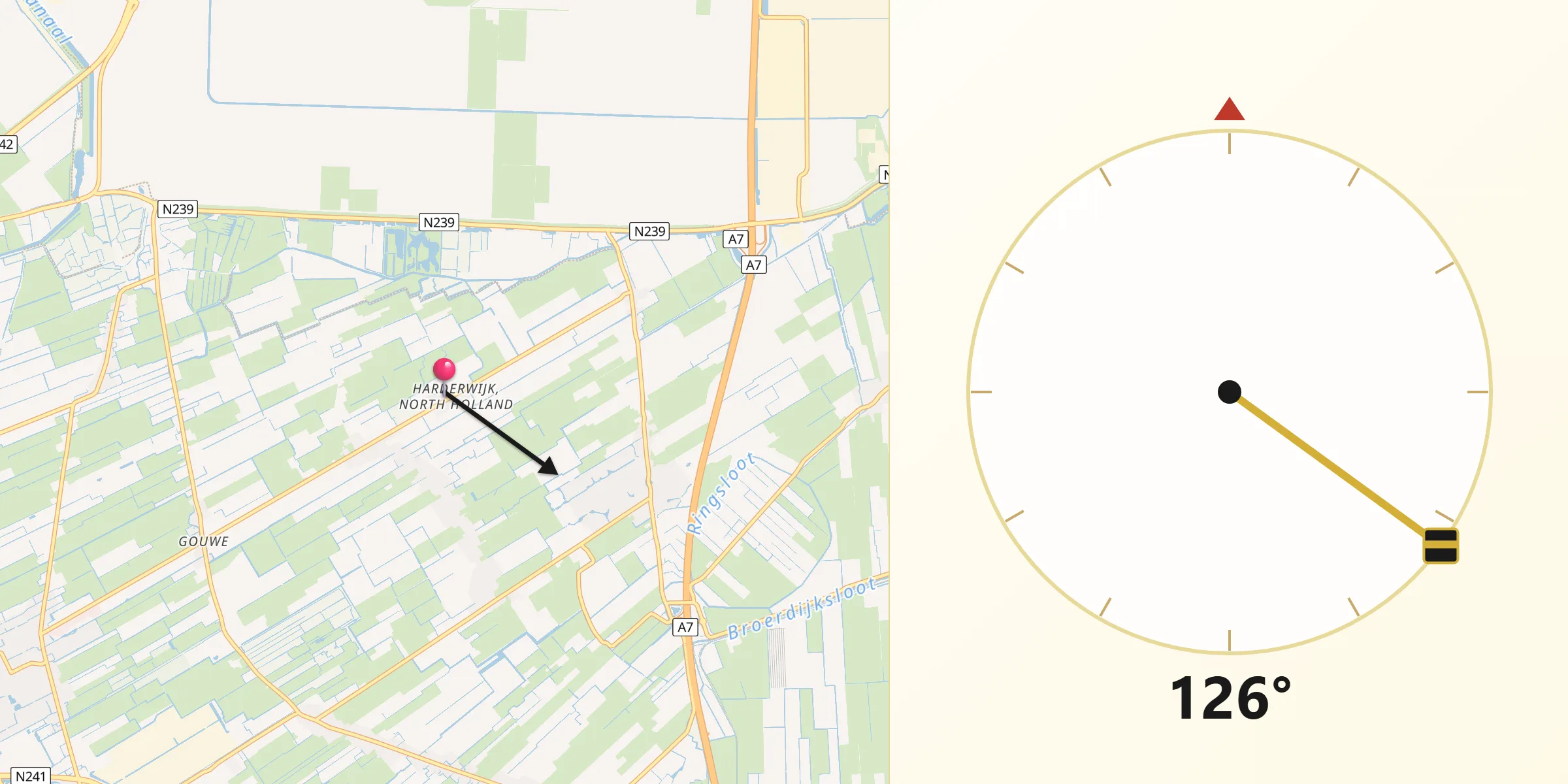 Qibla Richting vanaf Harderwijk