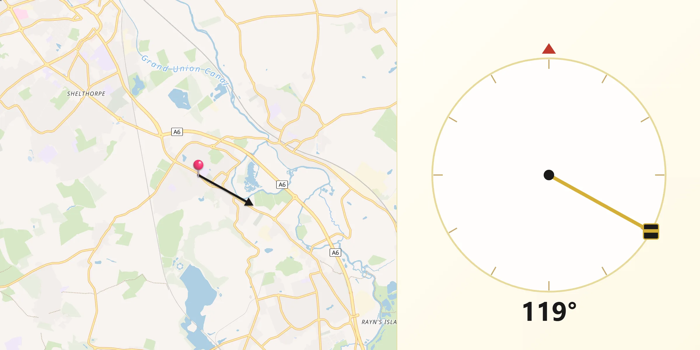 Qibla Direction from Quorndon