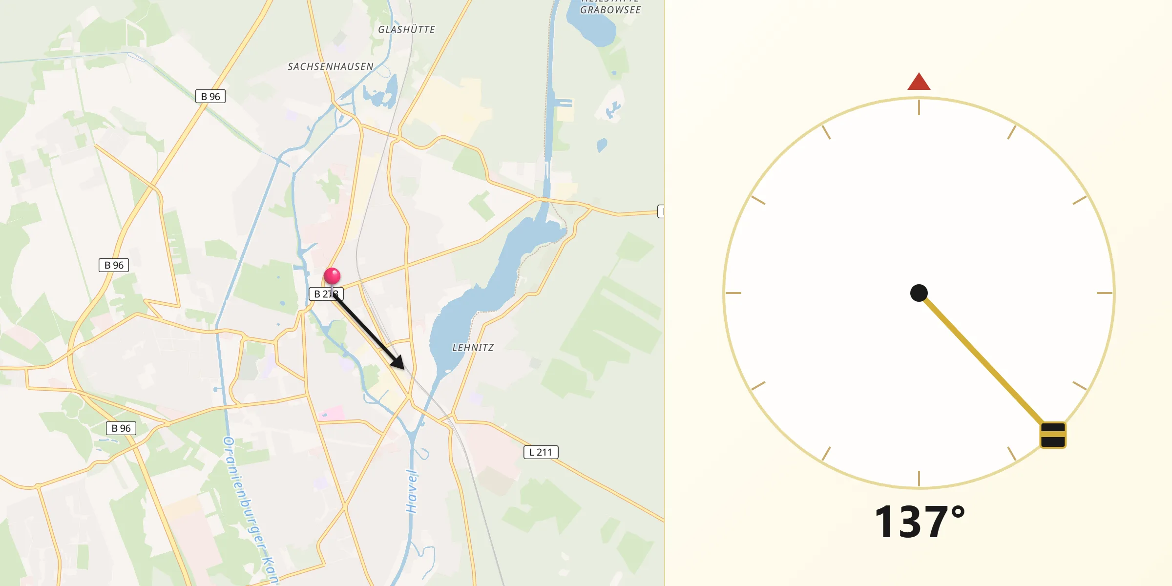 Qibla-Richtung von Oranienburg