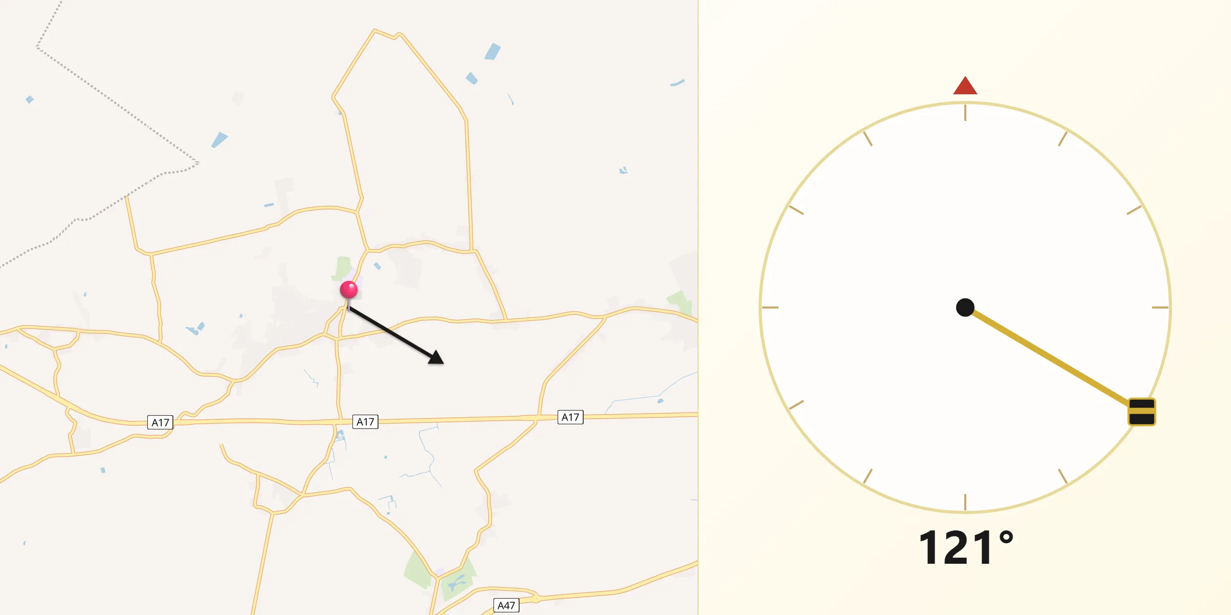 Qibla Direction from Terrington St Clement