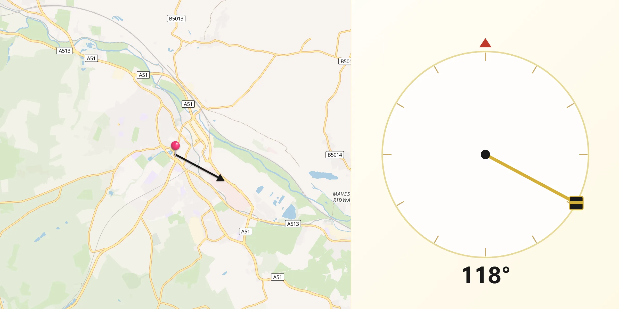 Qibla Direction from Rugeley
