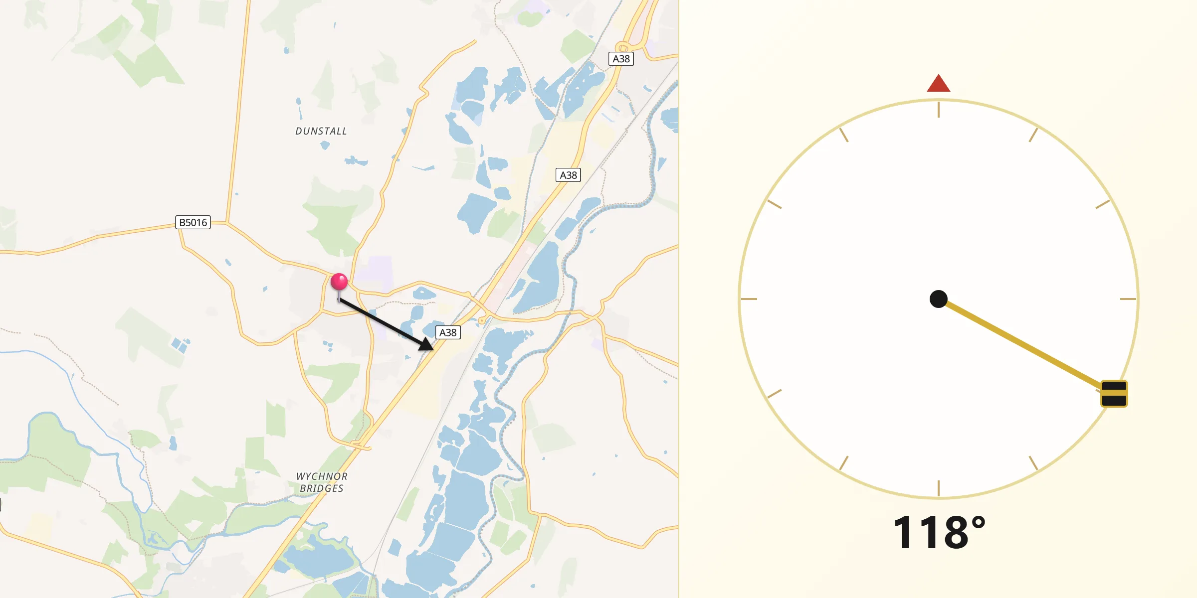 Qibla Direction from Barton under Needwood